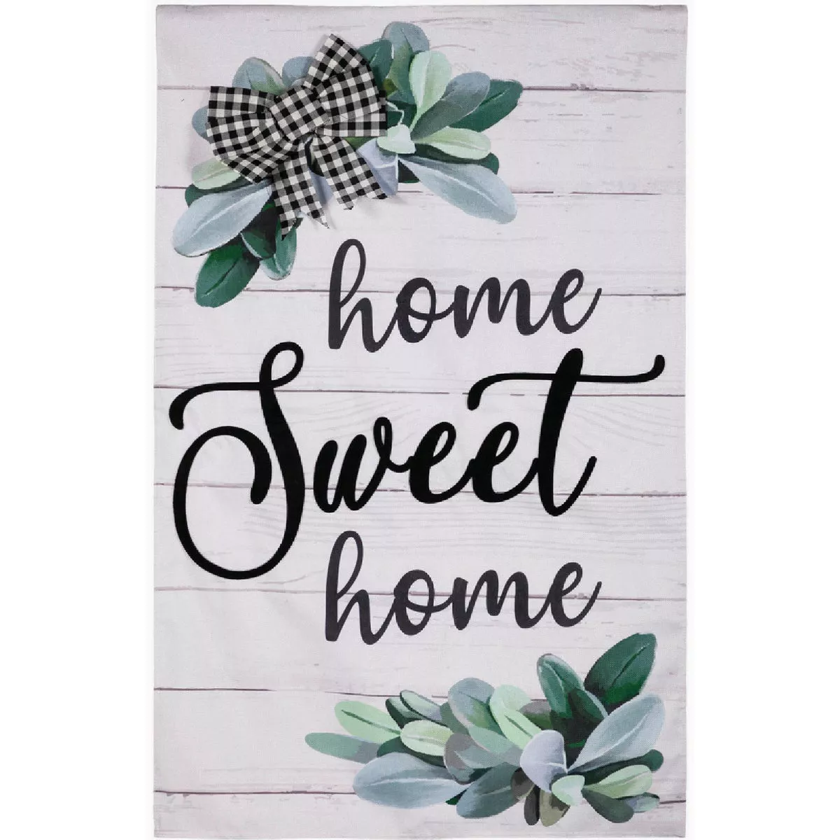 Evergreen Home Sweet Home Eucalyptus House Burlap Flag