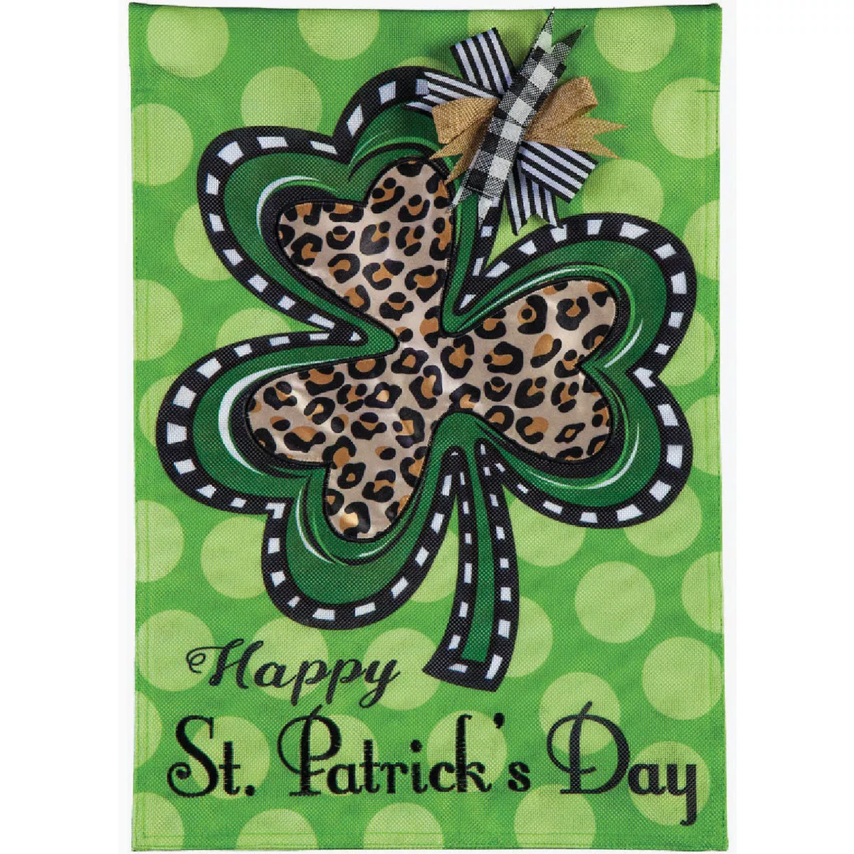 Evergreen Animal Print Shamrock Garden Burlap Flag