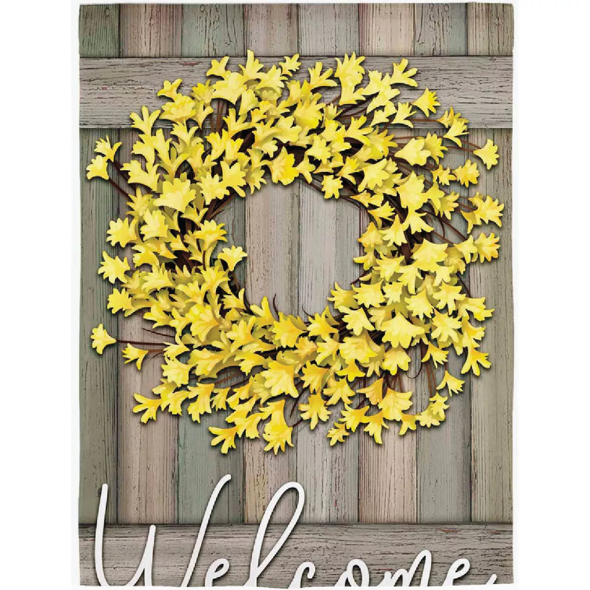 Evergreen Forsythia Farmhouse Wreath Garden Burlap Flag
