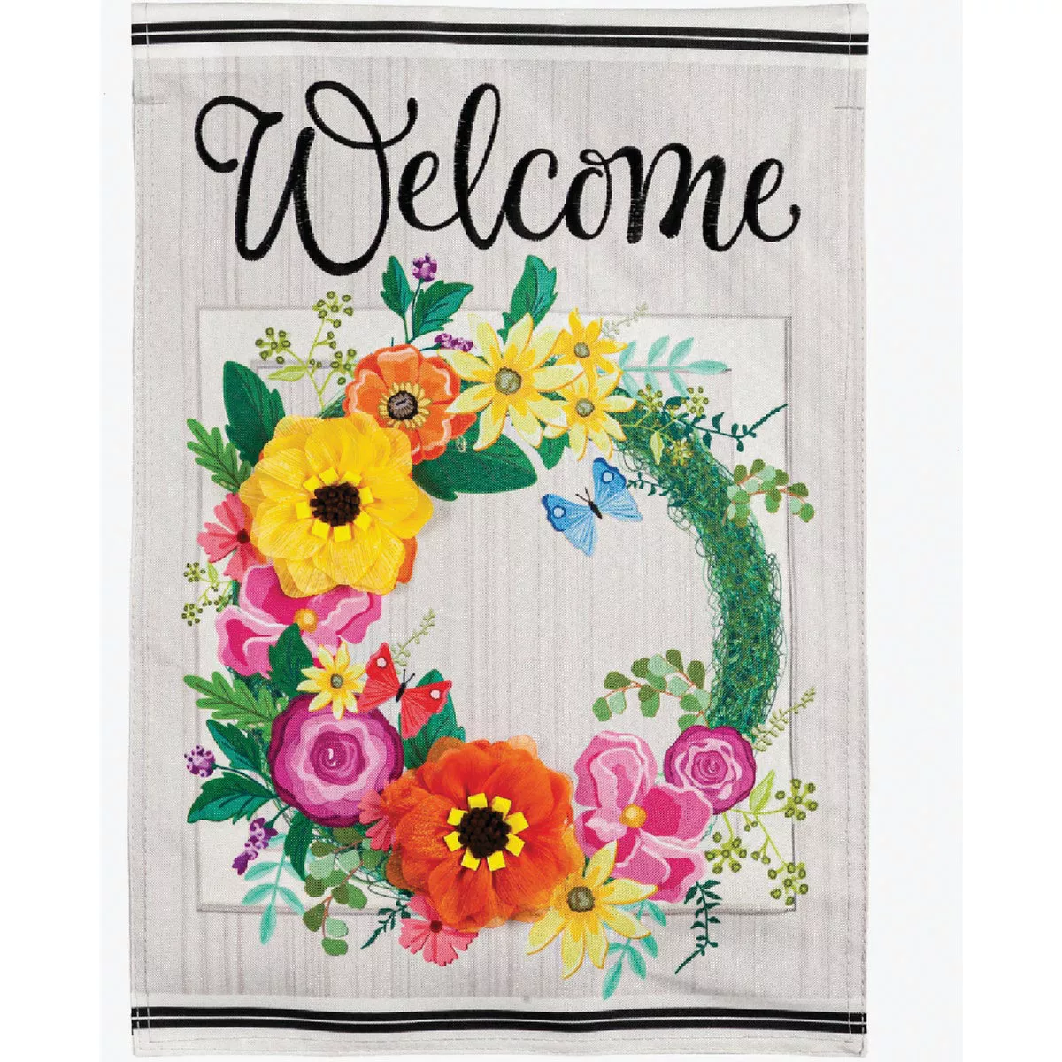 Evergreen Floral Wreath Garden Linen Flag