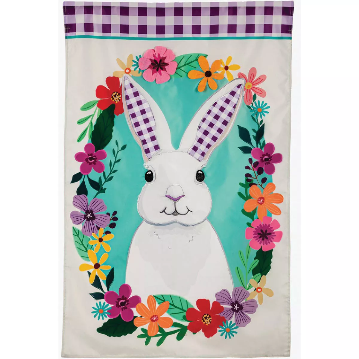 Evergreen Gingham Bunny House Applique Flag