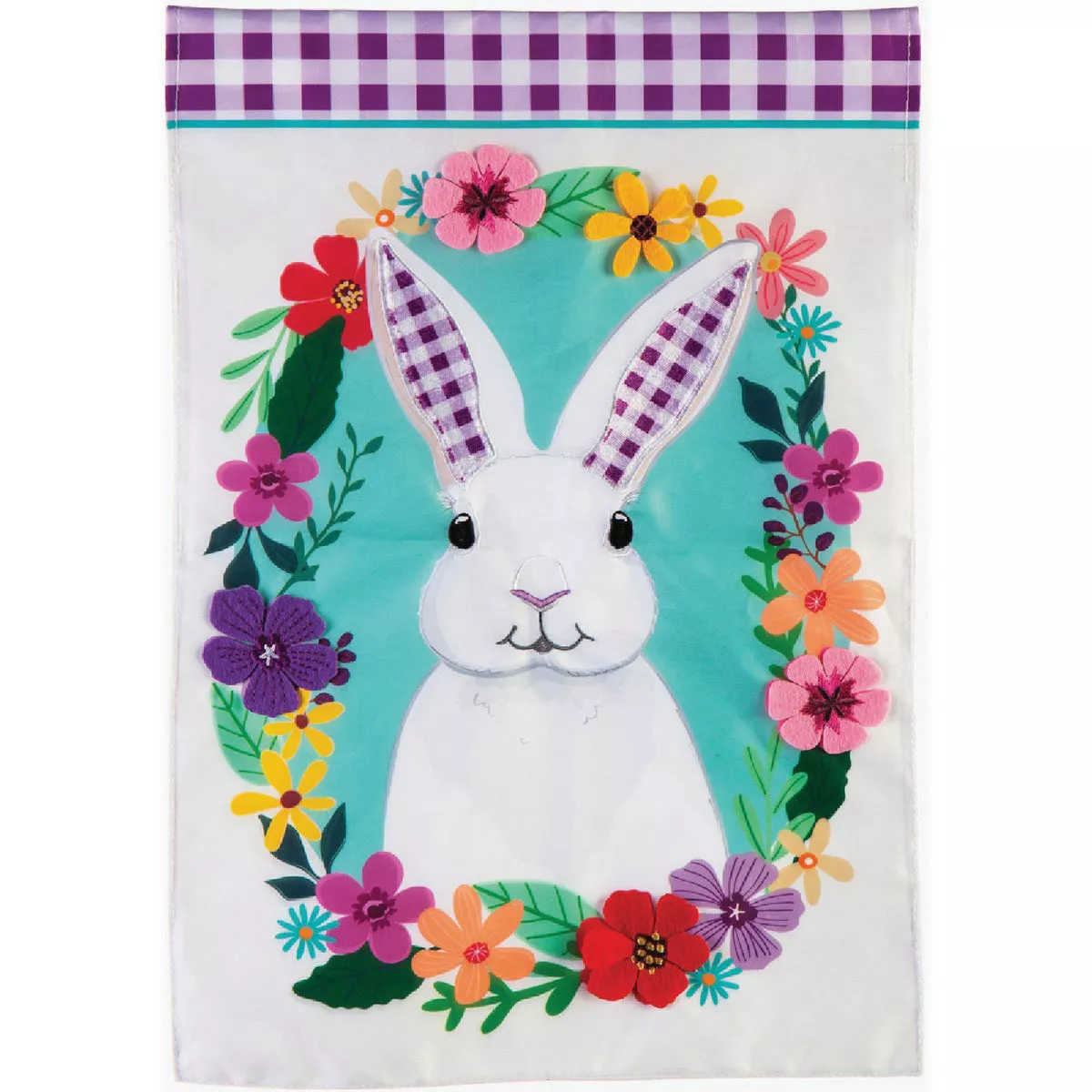 Evergreen Gingham Bunny Garden Applique Flag