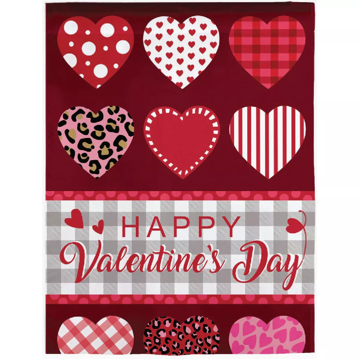 Evergreen Patterned Hearts Garden Applique Flag