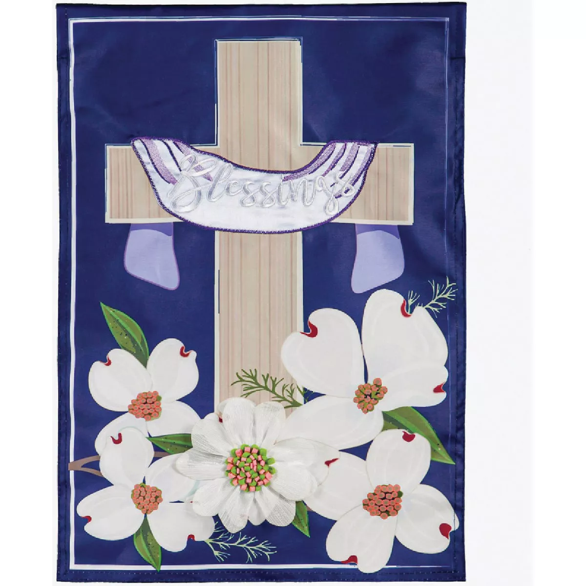 Evergreen Dogwood Blessings Garden Applique Flag
