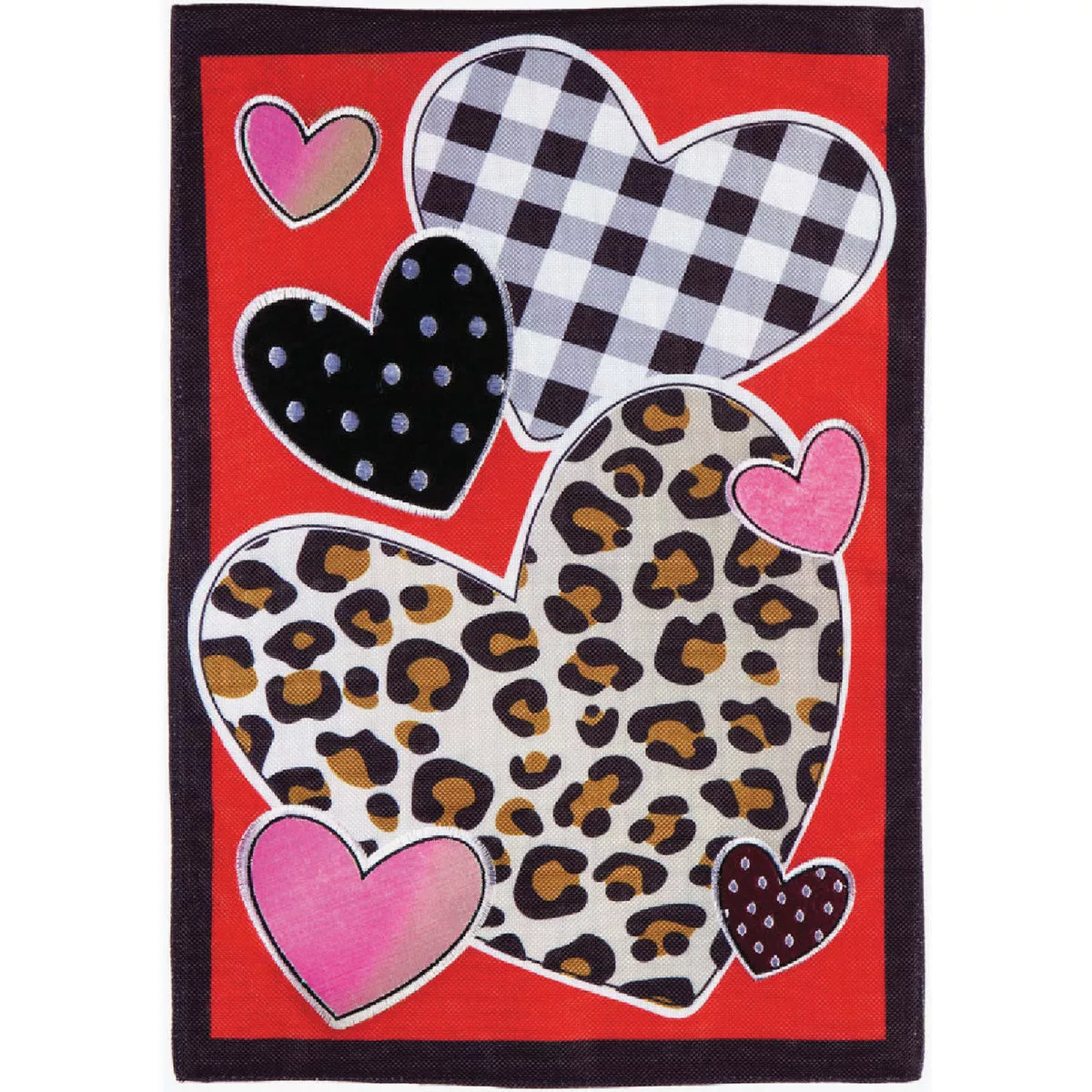 Evergreen Patterned Hearts Garden Burlap Flag