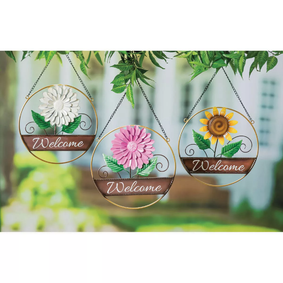Evergreen Metal 12 In. Dia. x 19-3/4 In. H Floral Hanging Garden Sign