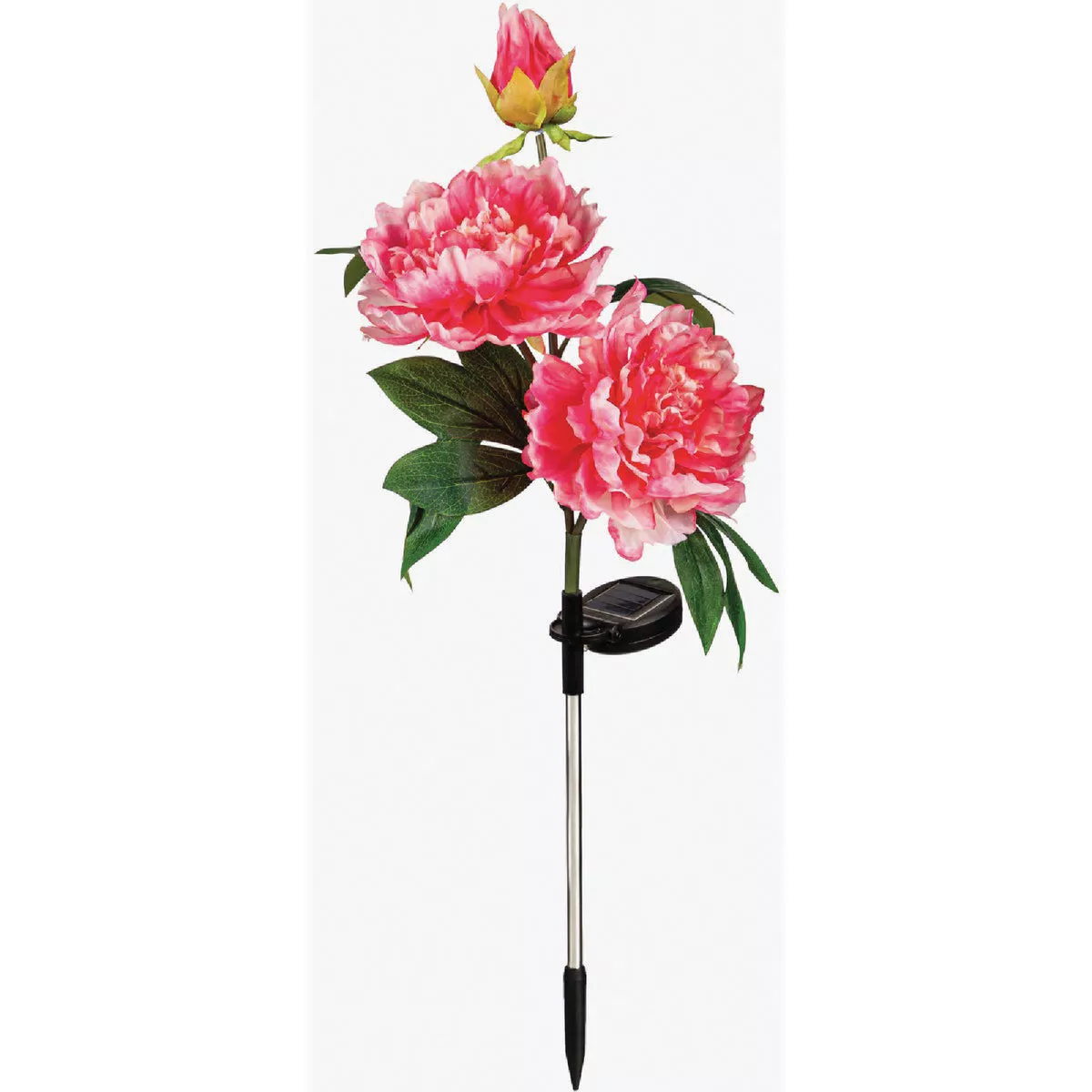 Evergreen Pink Peony 7-1/2 In. W x 33-1/2 In. H x 8 In. L Plastic/Metal Solar Garden Stake