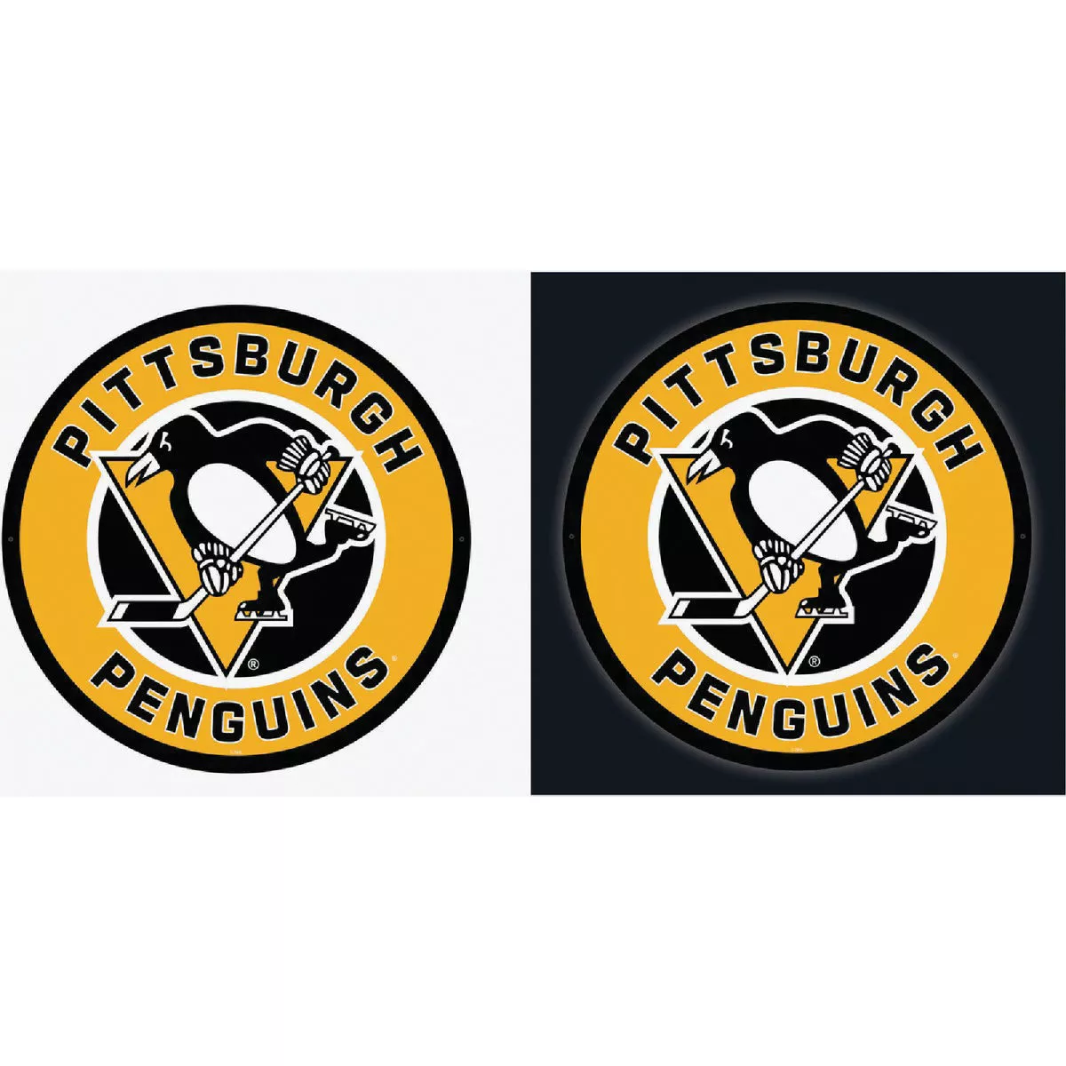 Evergreen 23 In. Dia. Plastic LED Pittsburgh Penguins Round Wall Decor