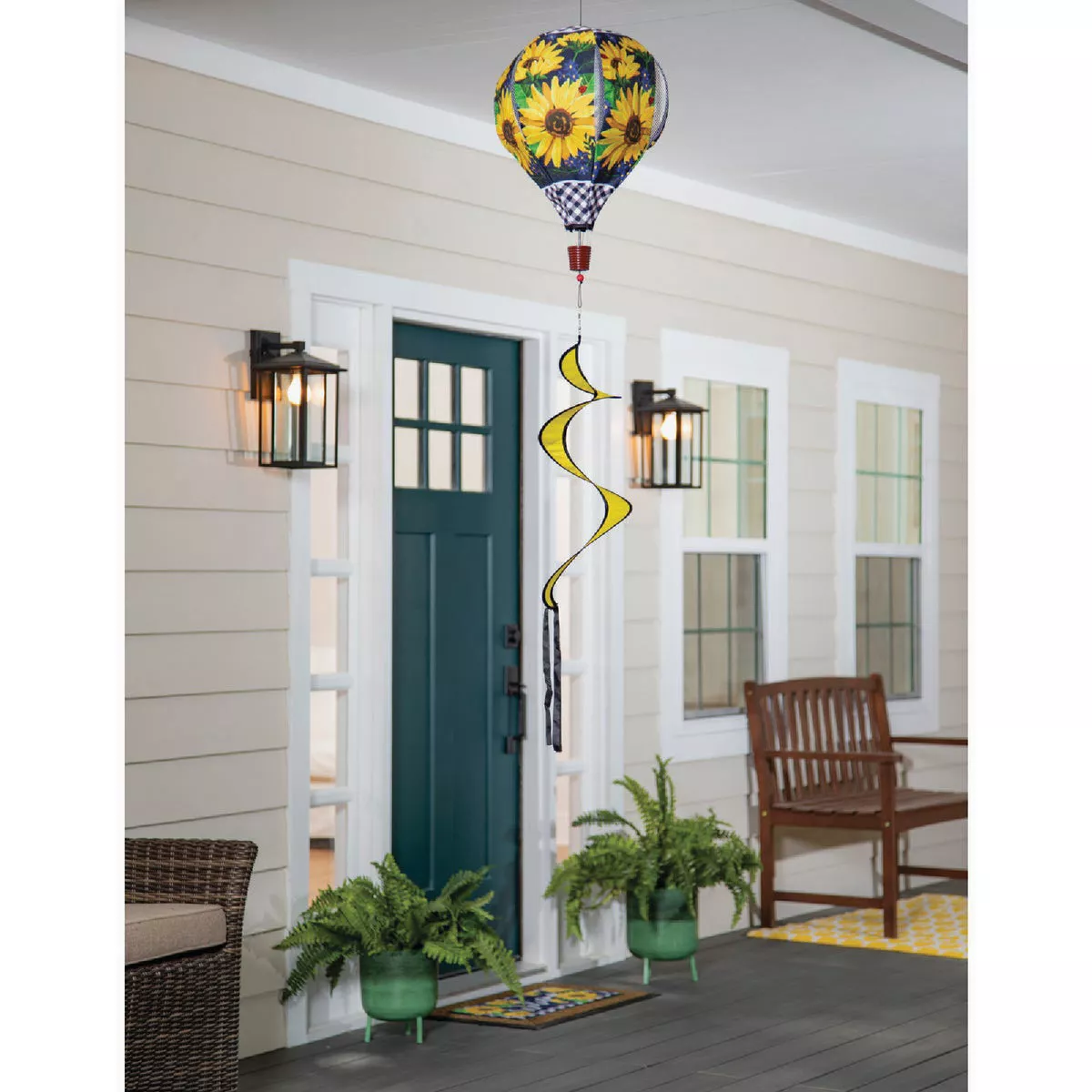 Evergreen 15 In W x 55 In H x 15 In L Textile Sunflower Welcome Burlap Balloon Spinner