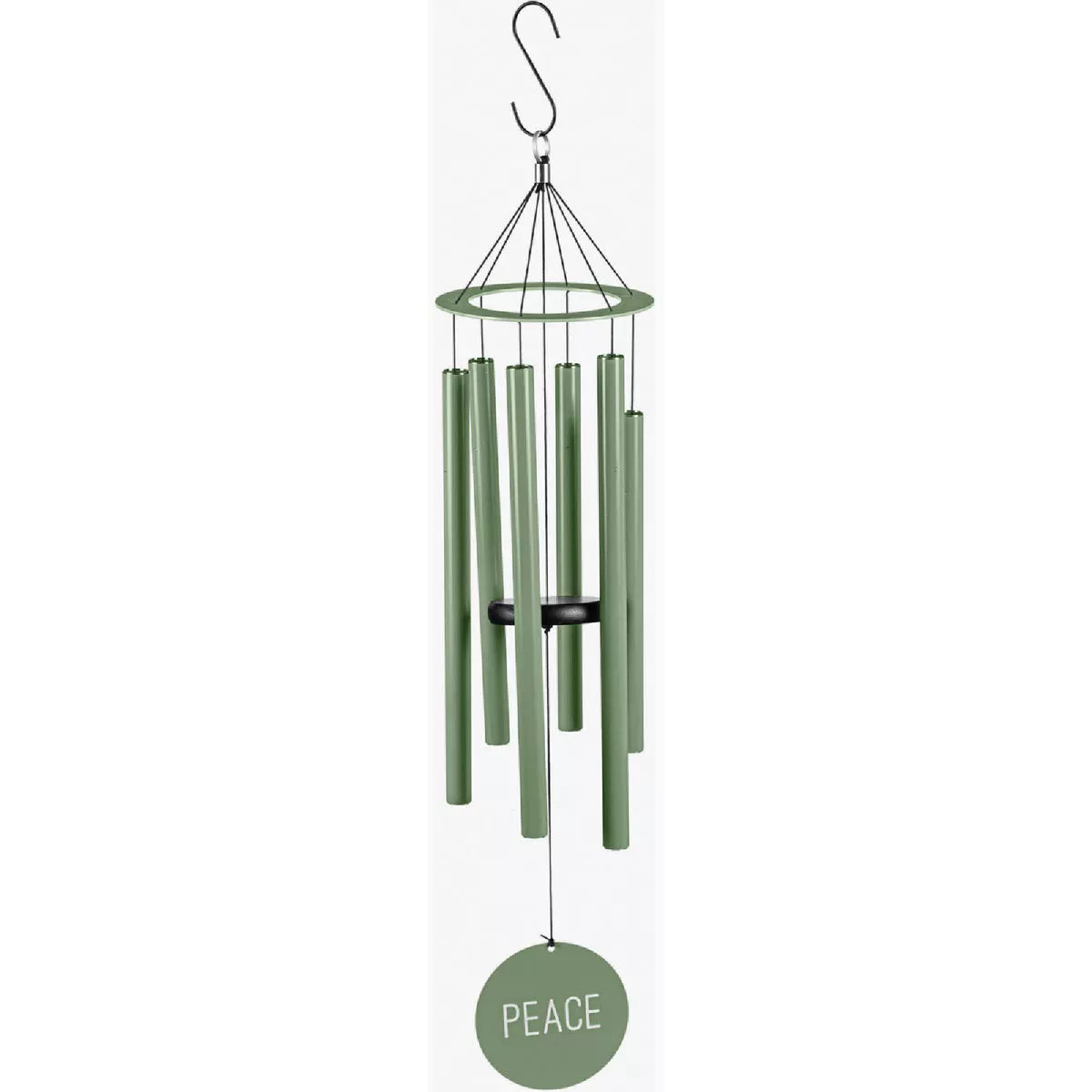 Evergreen 36 In. Green Laser Etched Painted Wood Hand Tuned Scale "E" Peace Wind Chime