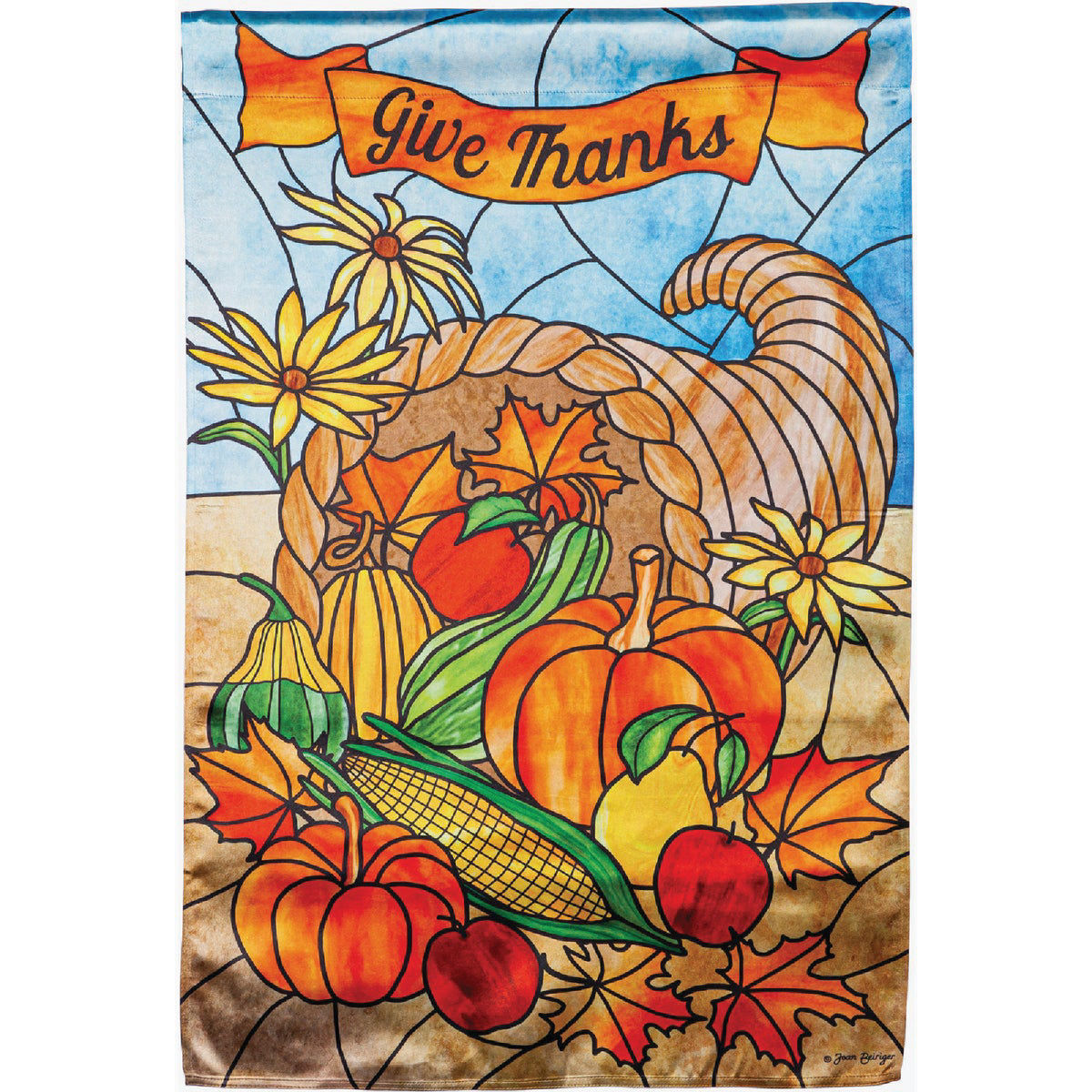 Evergreen Textile Stained Glass House Linen Cornucopia Garden Flag