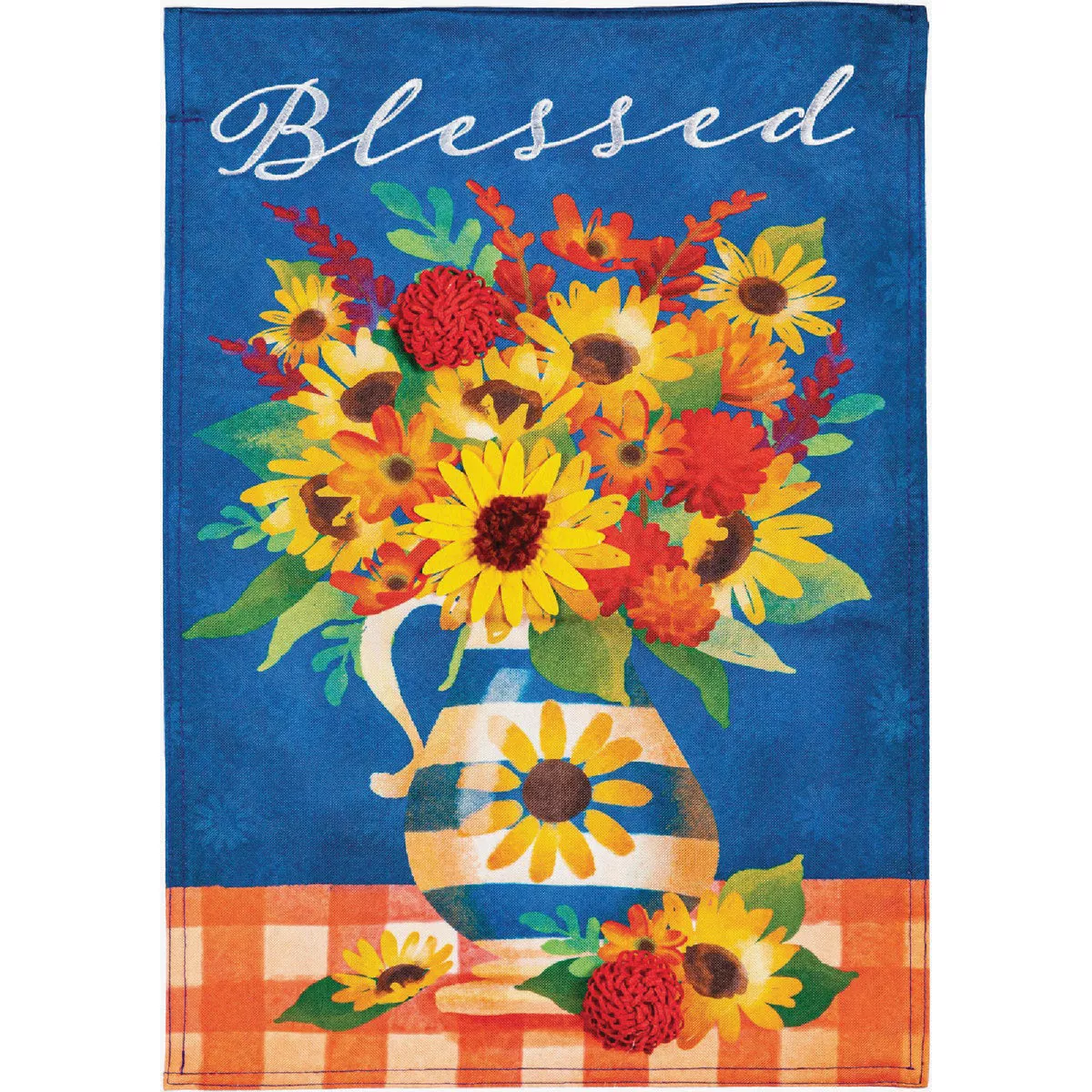 Evergreen 18 In. H x 12-1/2 In. L Textile Blessed Floral Arrangement Linen Garden Flag