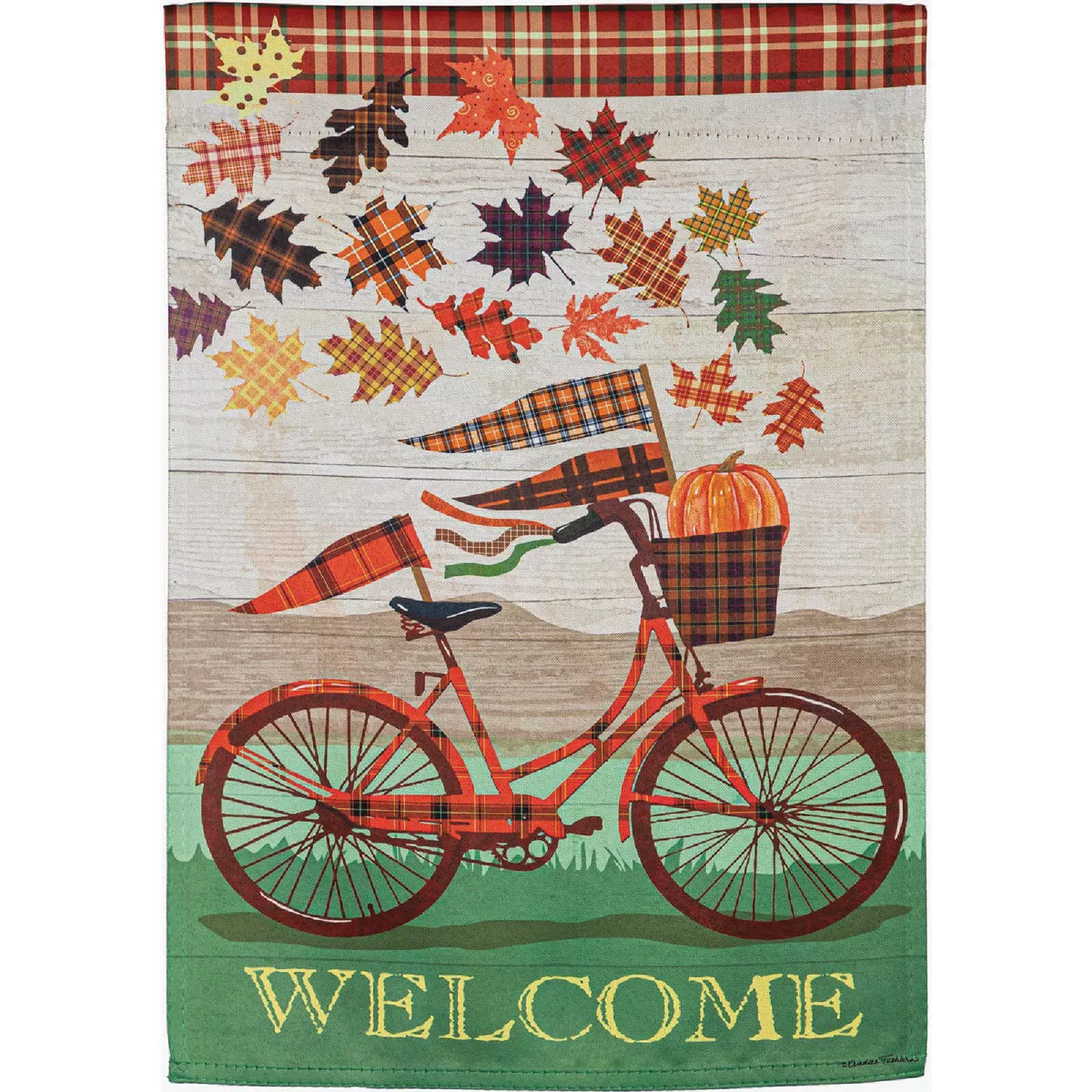 Evergreen 18 In. W x 12-1/2 In. L Textile Fall Bicycle Suede Garden Flag