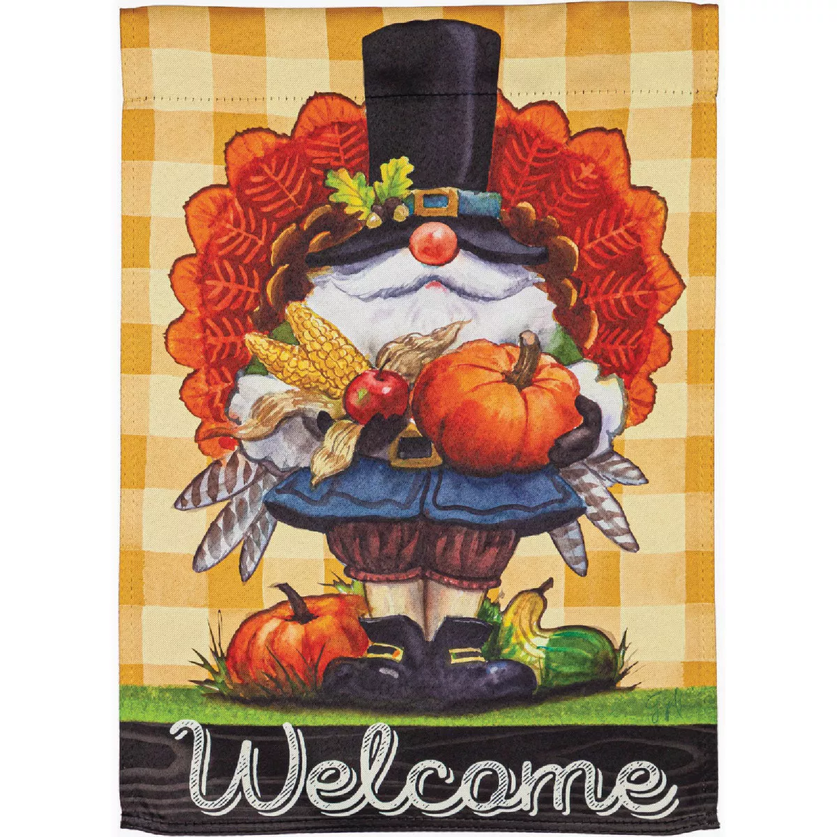 Evergreen 18 In. W x 12-1/2 In. L Textile Welcome Gnome Gathering Suede Garden Flag
