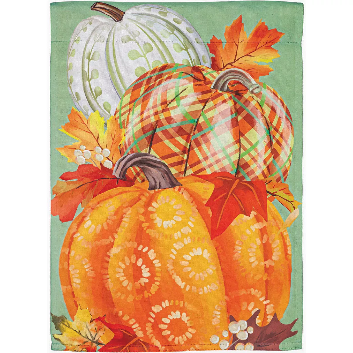 Evergreen 18 In. W x 12-1/2 In. L Textile Painted Fall Pumpkins Suede Garden Flag