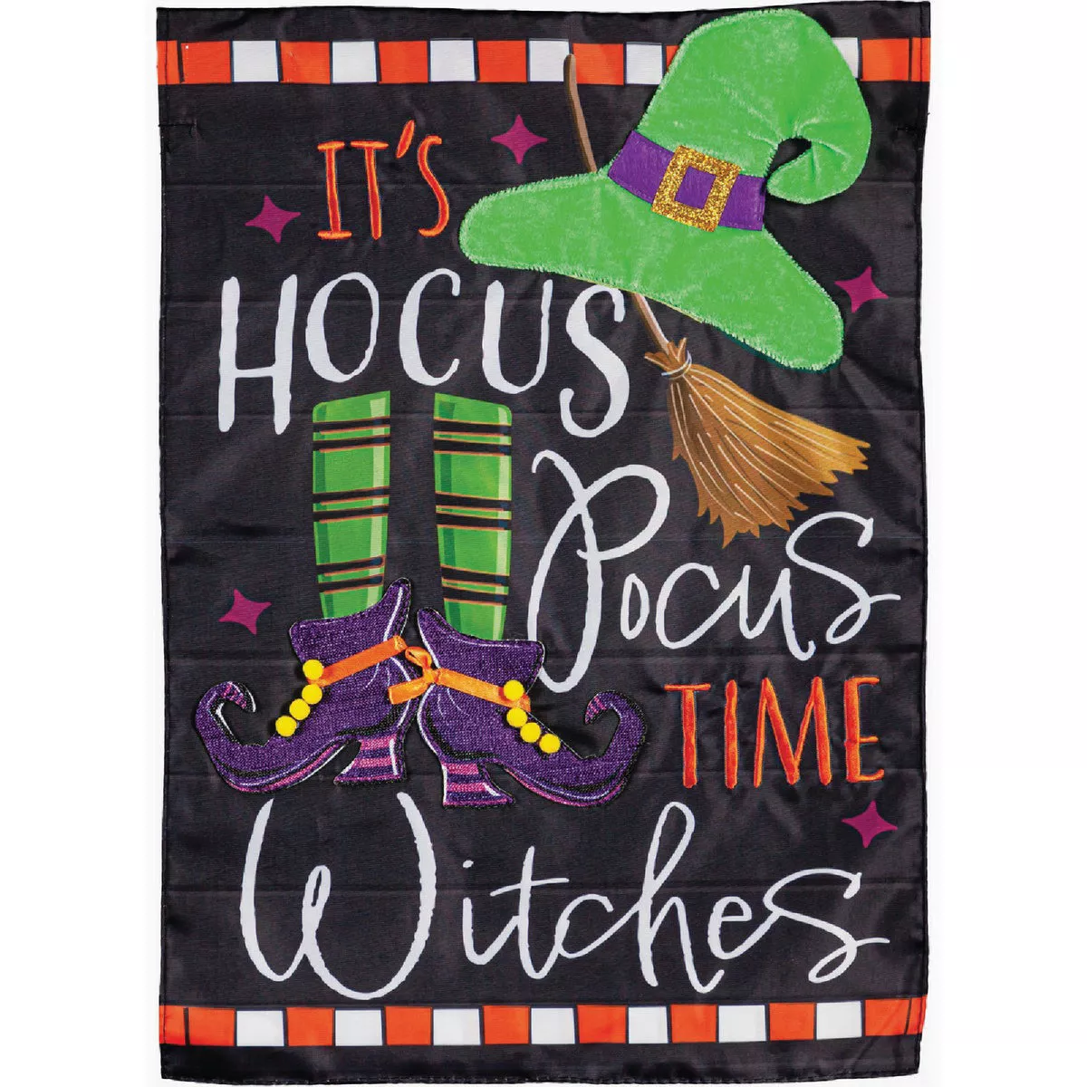 Evergreen 12-1/2 In. W x 18 In. L Textile Hocus Pocus Time Applique Garden Flag