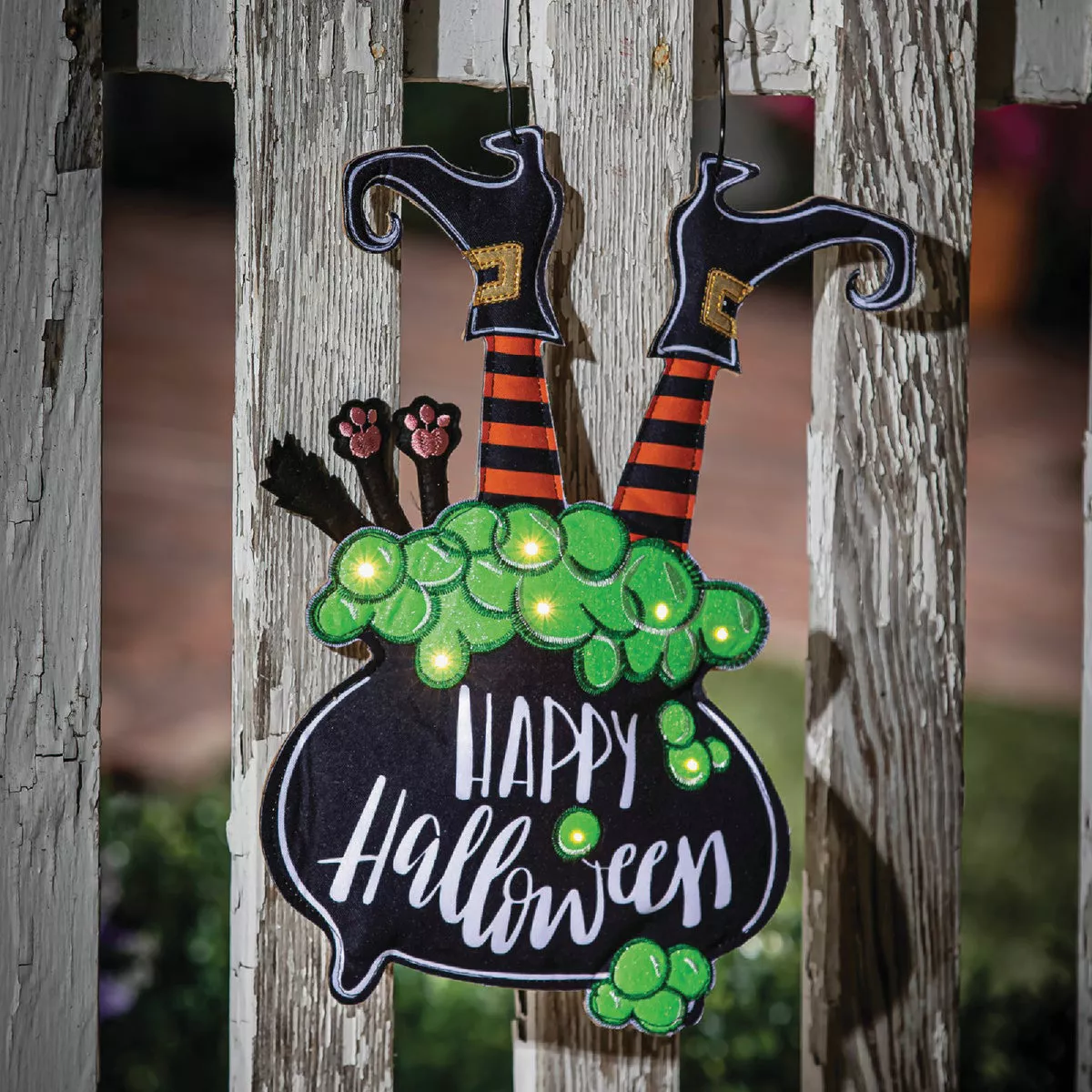 Evergreen 14 In. H x 9 In. L Textile LED Happy Halloween Lit Witch Door Decor
