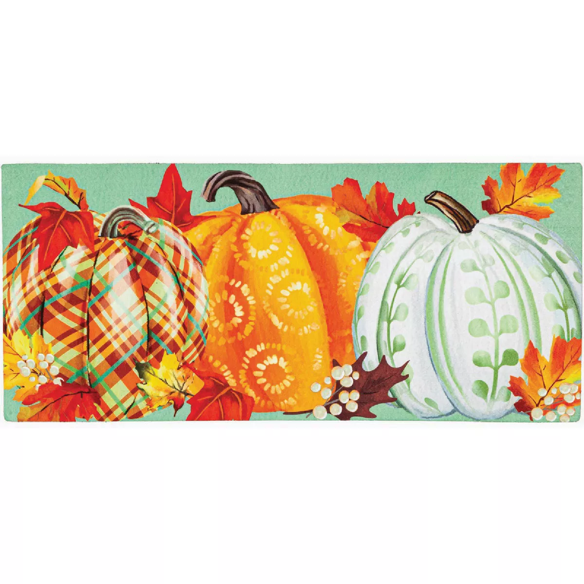 Evergreen Painted Fall Pumpkins Sassafras Sitch 1/4 In. x 10 In. Hx 22 In. L Plastic/Textile Door Mat