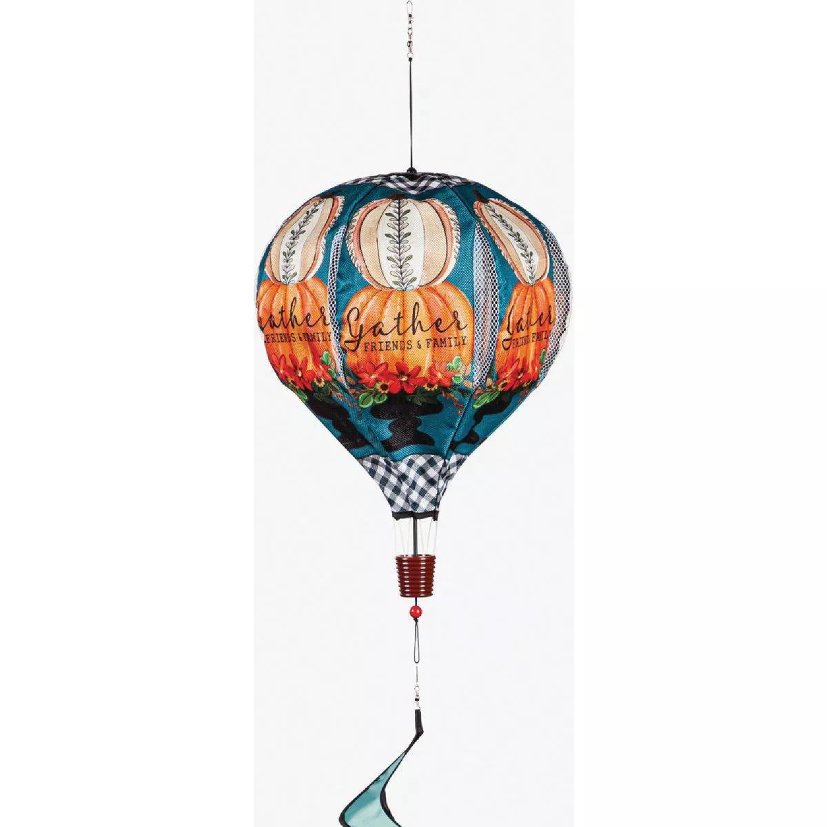 Evergreen 15 In W x 55 In H x 15 In L Textile Gather Stacked Pumpkins Burlap Balloon Spinner