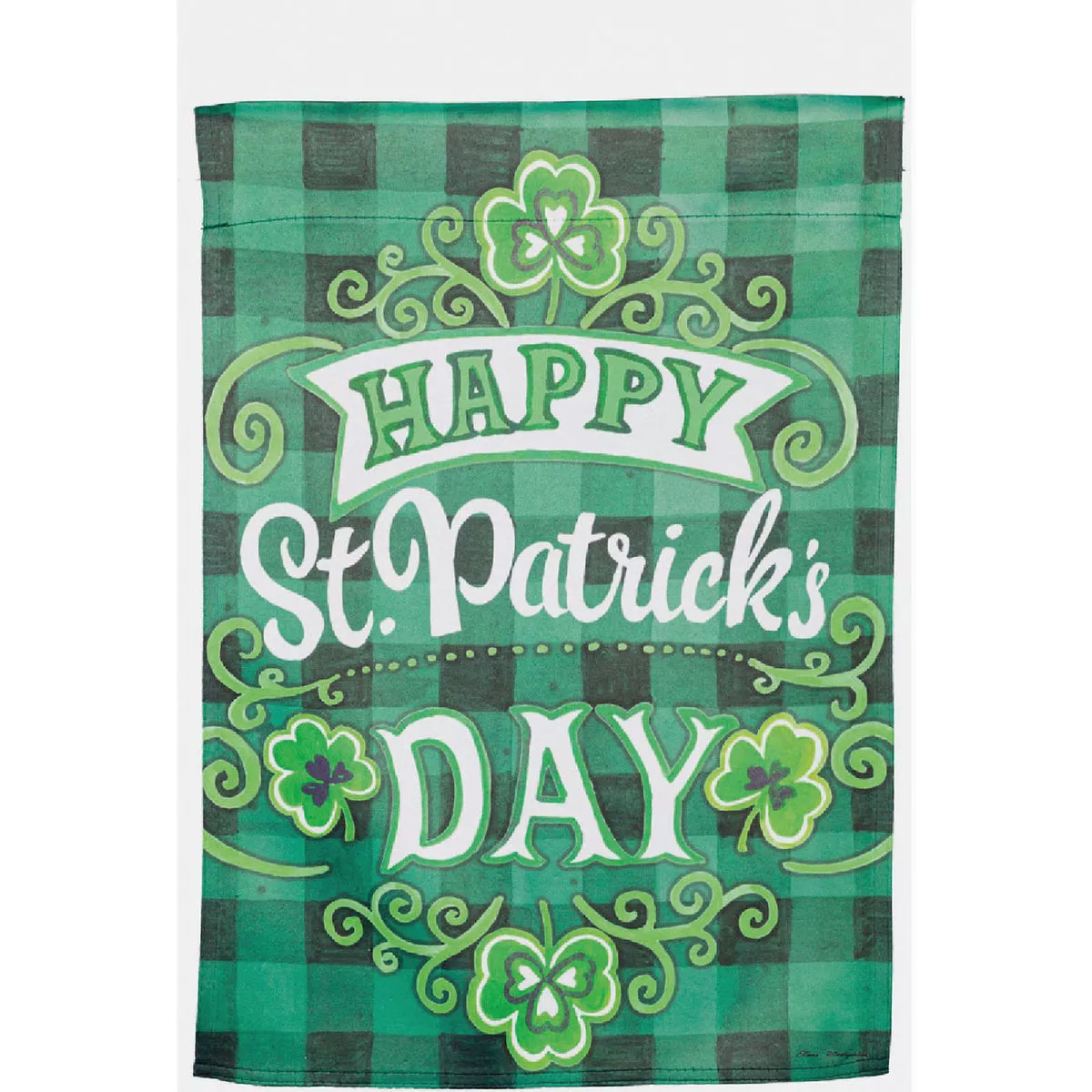 Evergreen St. Patrick's Day Green Check Garden Suede Flag