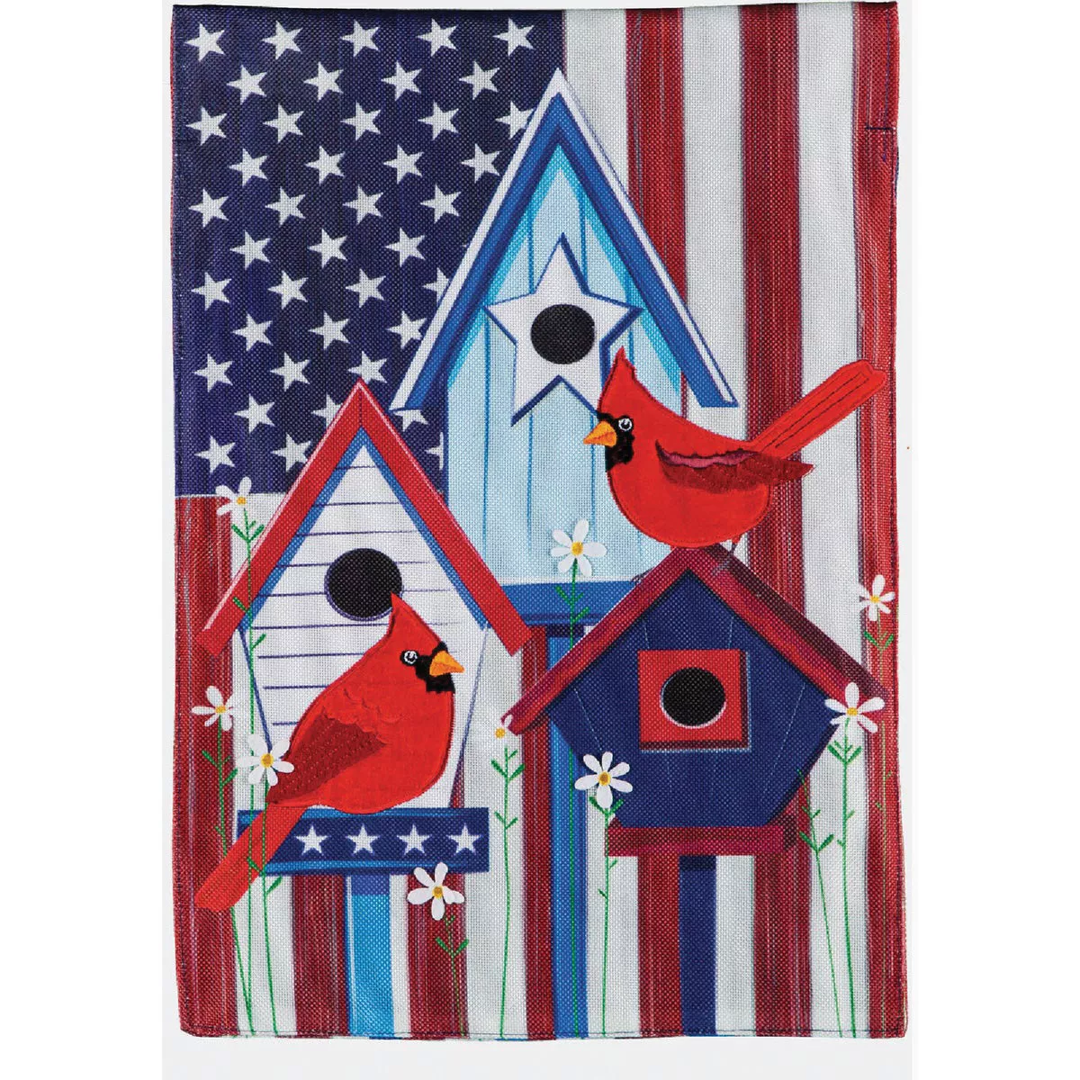 Evergreen Patriotic Birdhouses Garden Burlap Flag