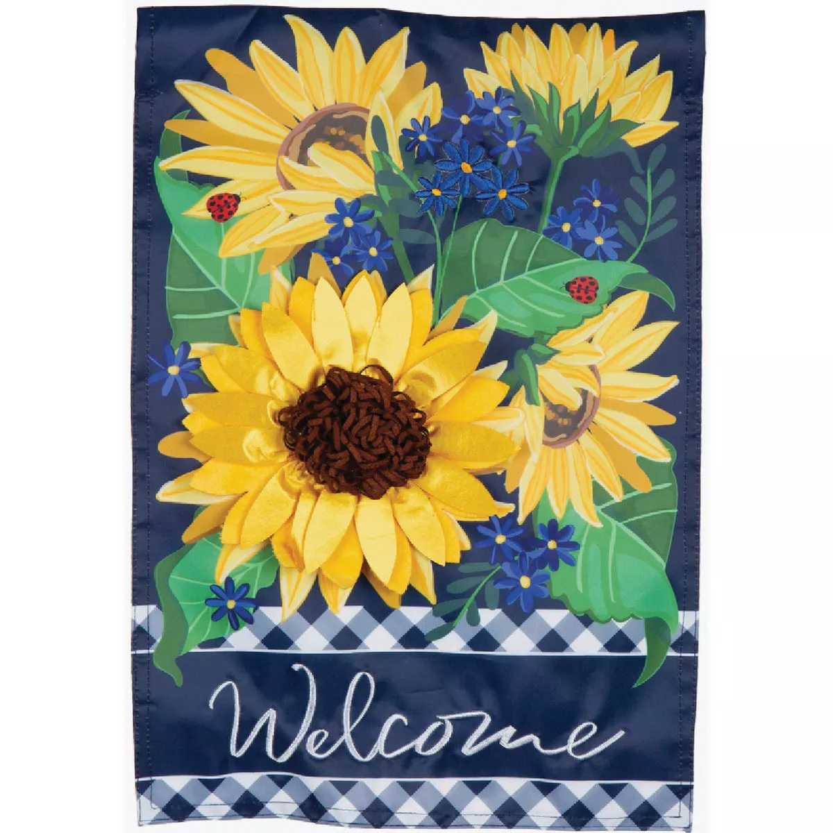 Evergreen 12.5 In. W x 18 In. L Textile Sunflower Welcome Applique Garden Flag