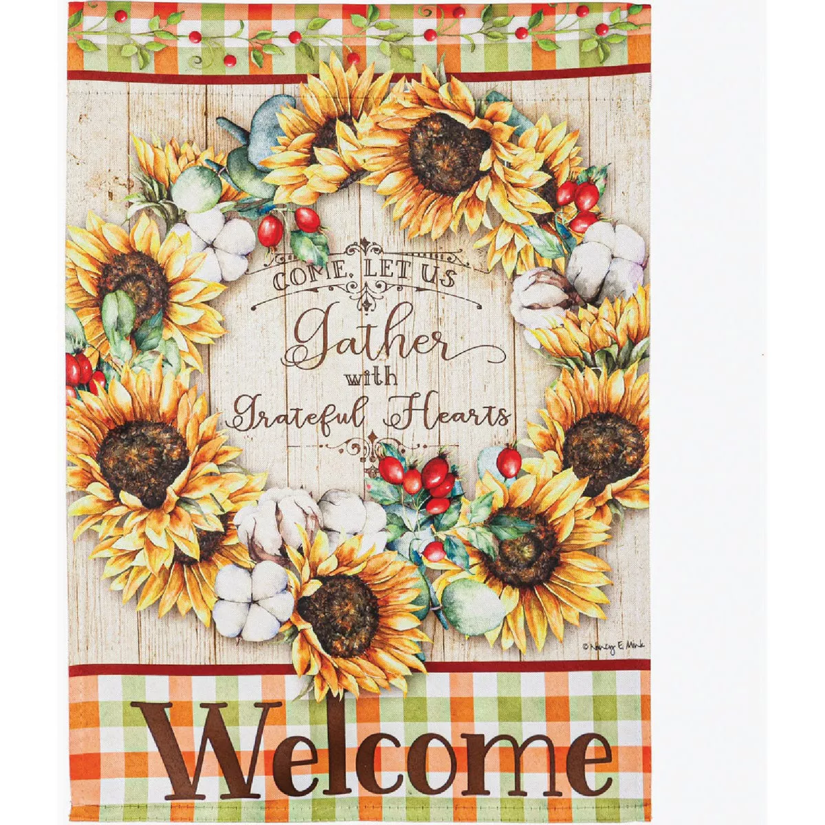 Evergreen Farmhouse Fall Wreath Garden Suede Flag