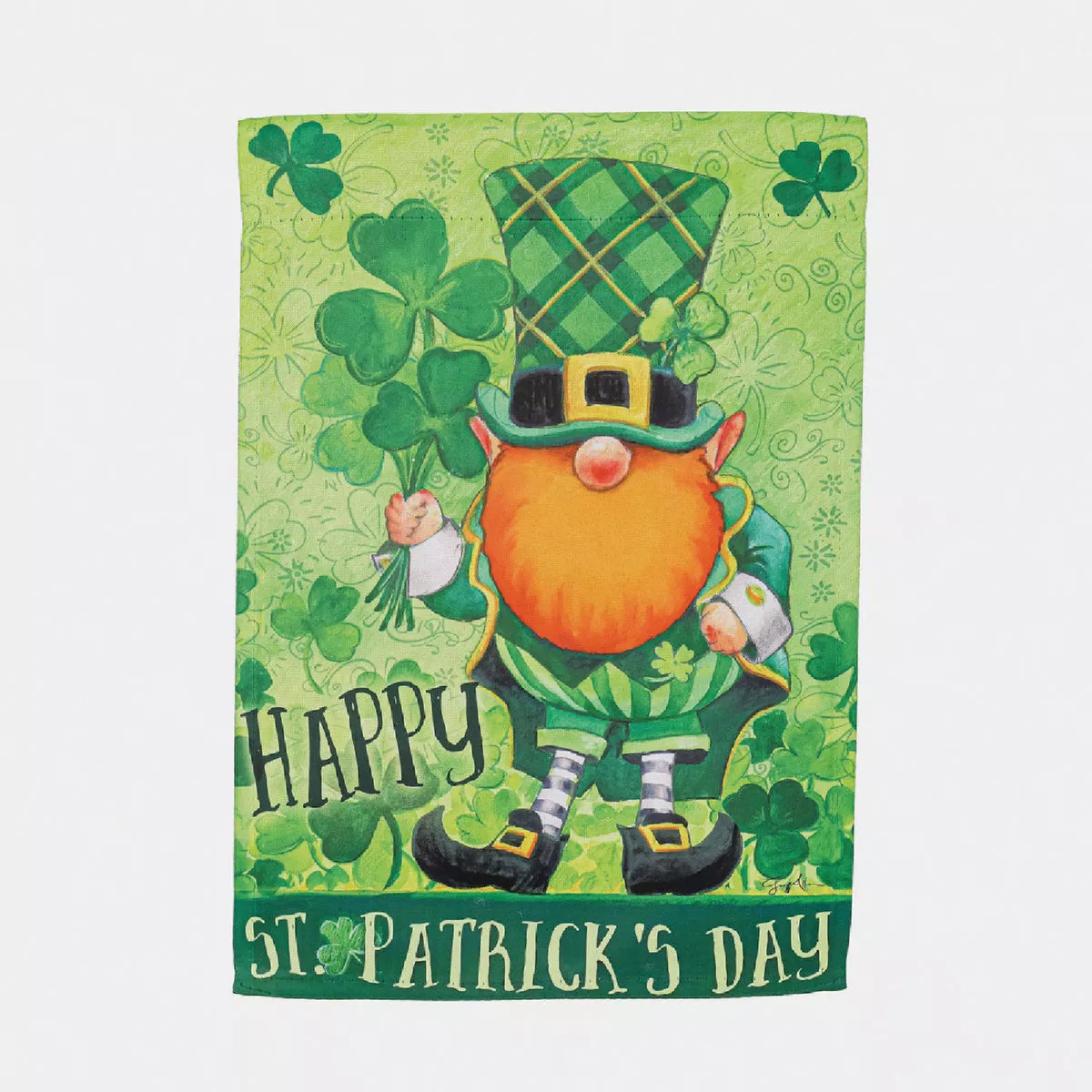 Evergreen St. Patrick's Day Gnome Garden Suede Flag