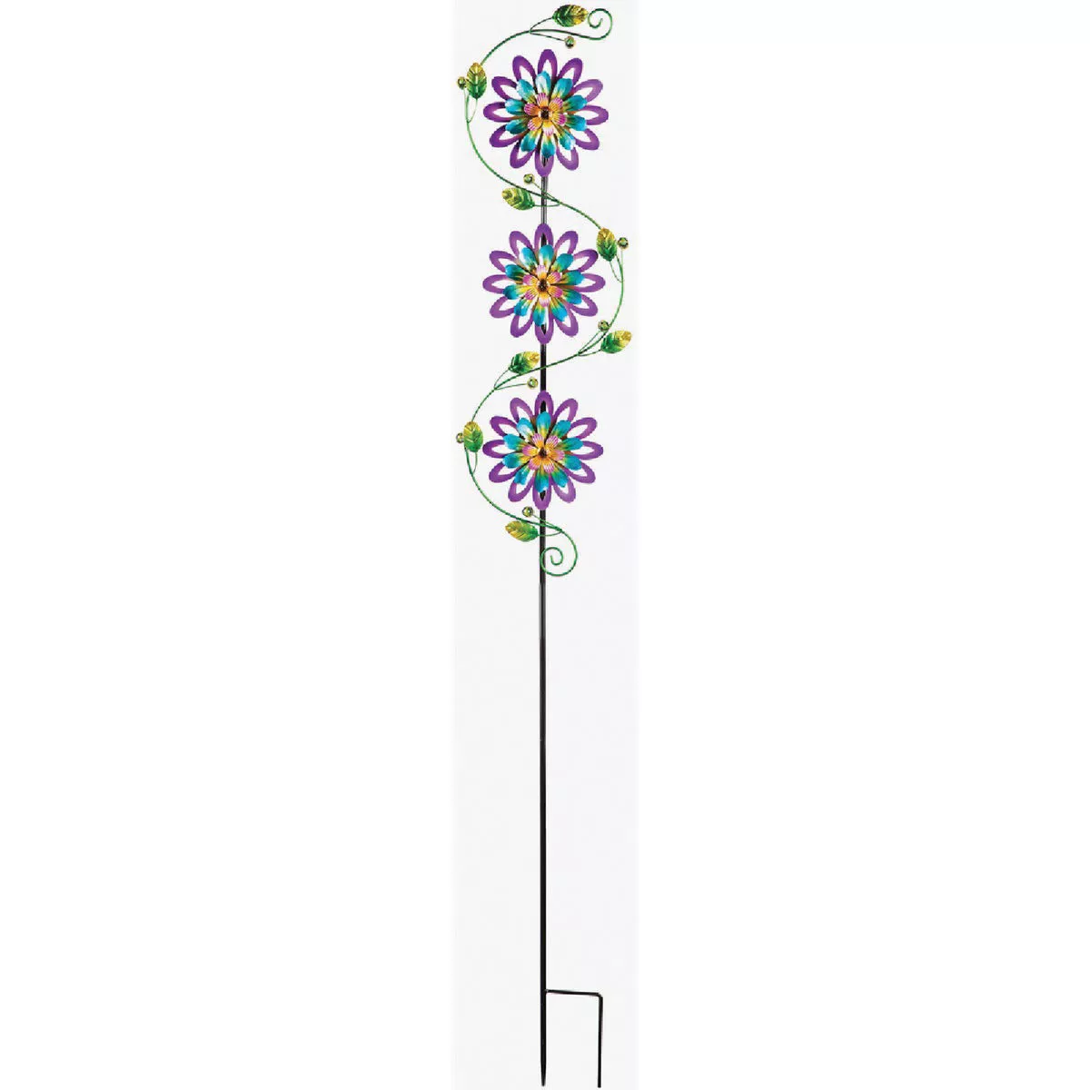 Evergreen 71 In. H Garden Stake with Spinning Flowers, Violet Trio