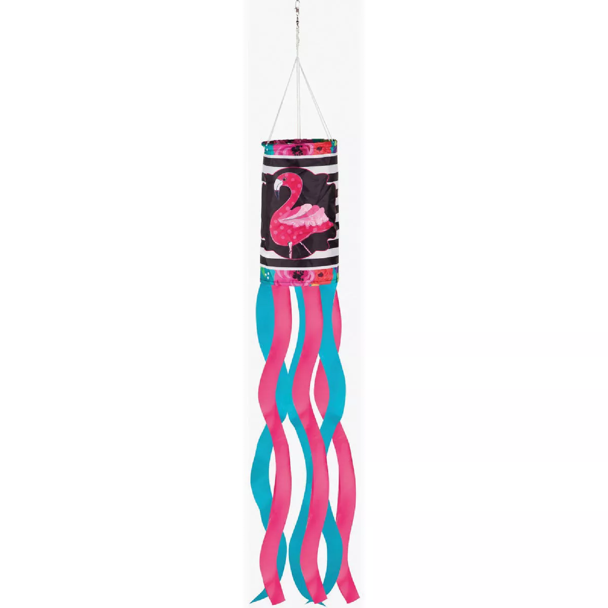 Evergreen Flamingo Stripes and Flowers Sublimated Windsock