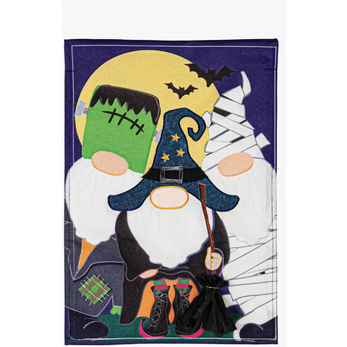 Evergreen Trick or Treat Gnomes Garden Linen Flag