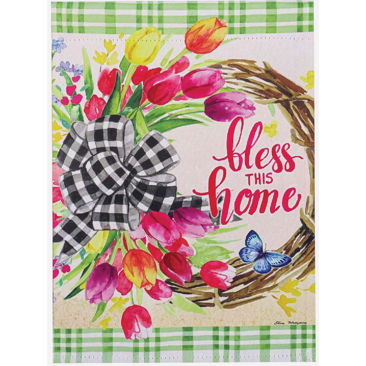 Evergreen Spring Florals Wreath House Suede Flag
