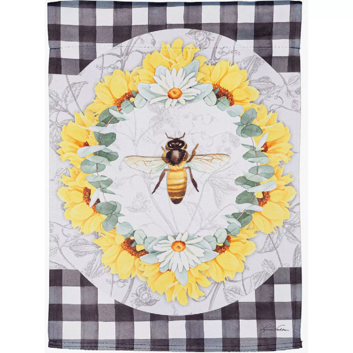 Evergreen Honey Bee and Flowers House Suede Flag