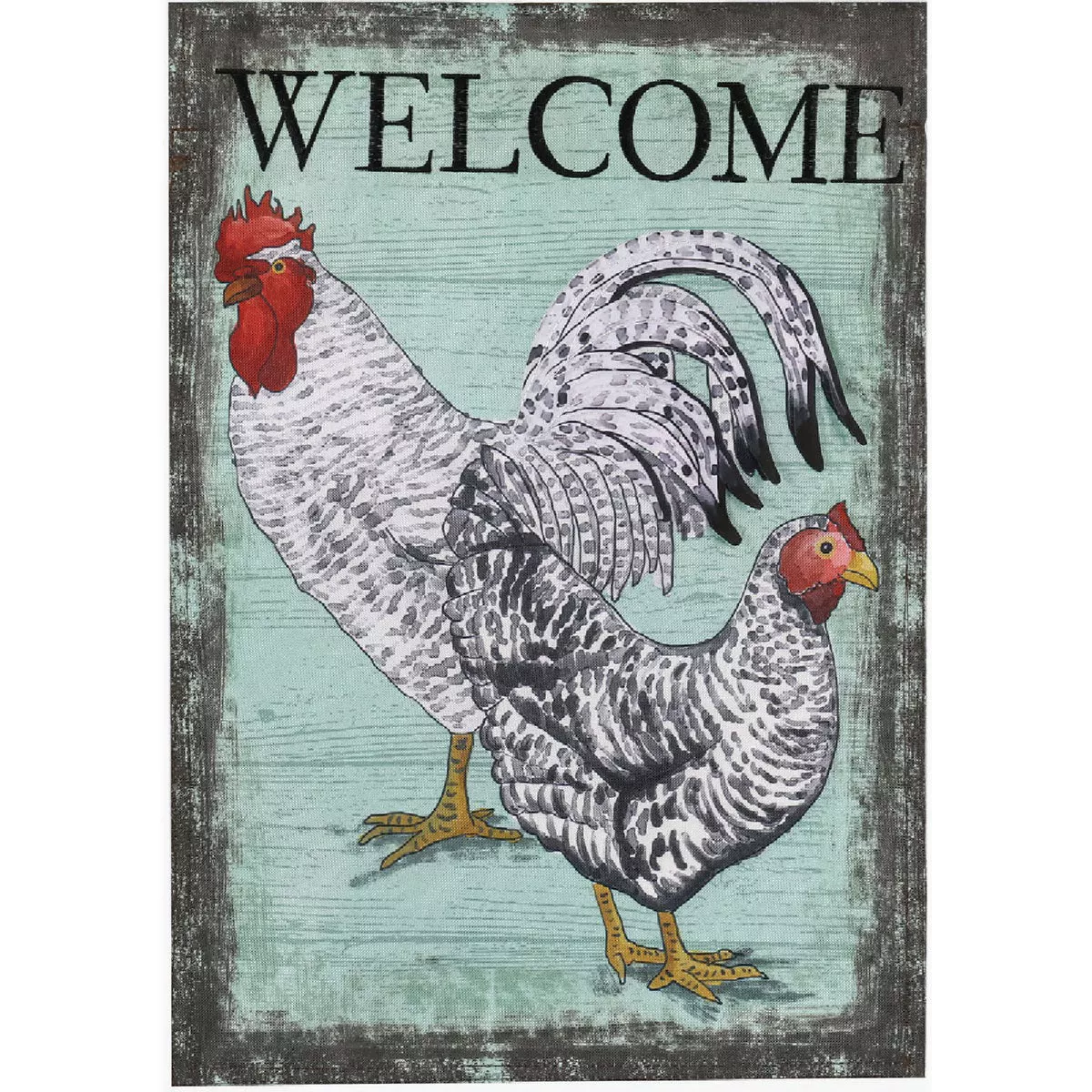 Evergreen Welcome Rooster Garden Linen Flag