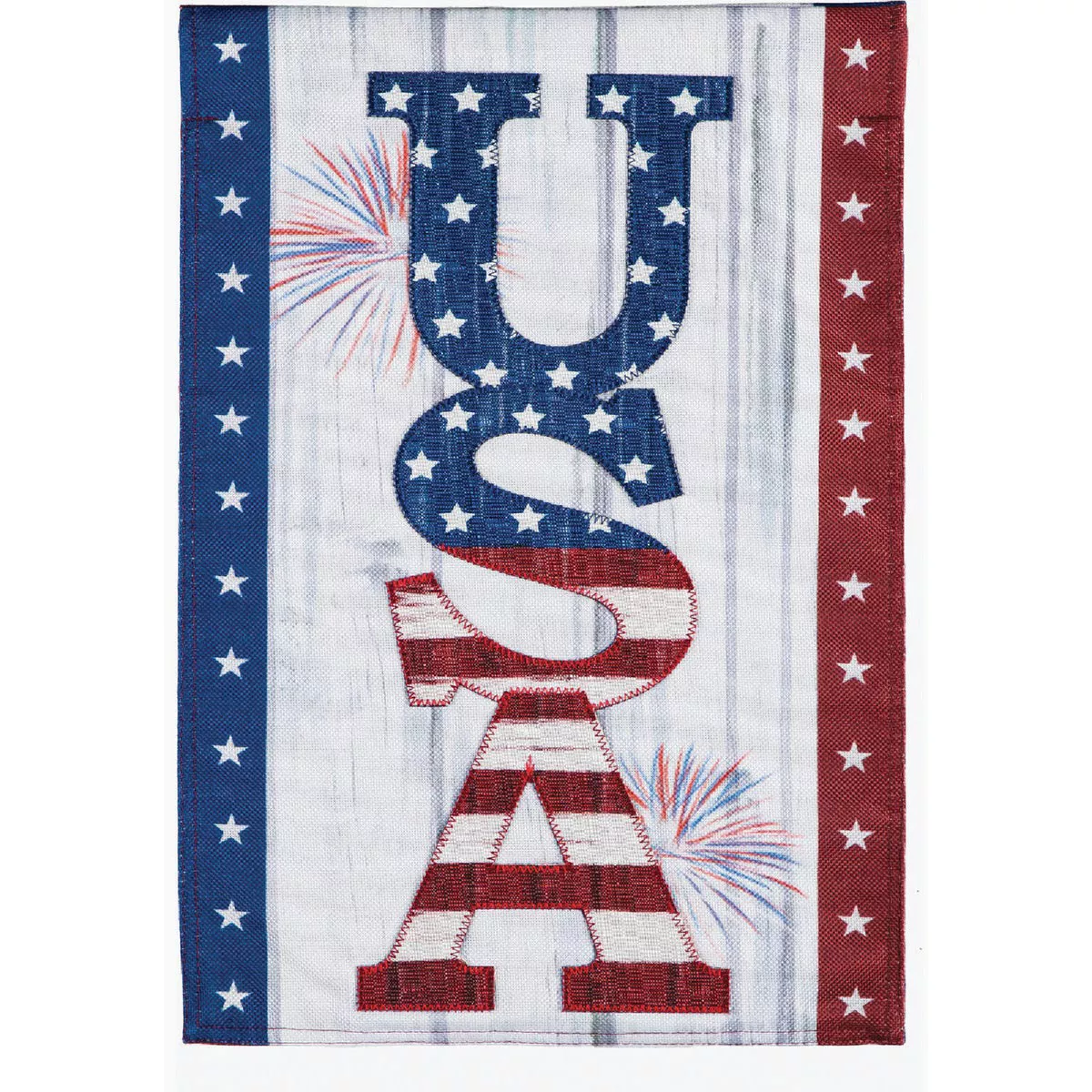Evergreen USA Fireworks Garden Burlap Flag