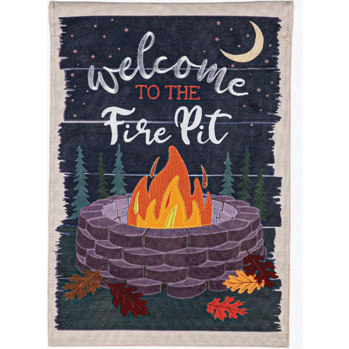 Evergreen Fall Fire Pit Garden Burlap Flag