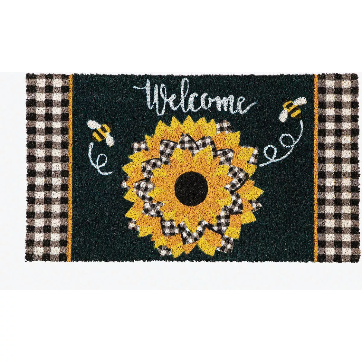 Evergreen Sunflower with Checks Coir Door Mat Mat
