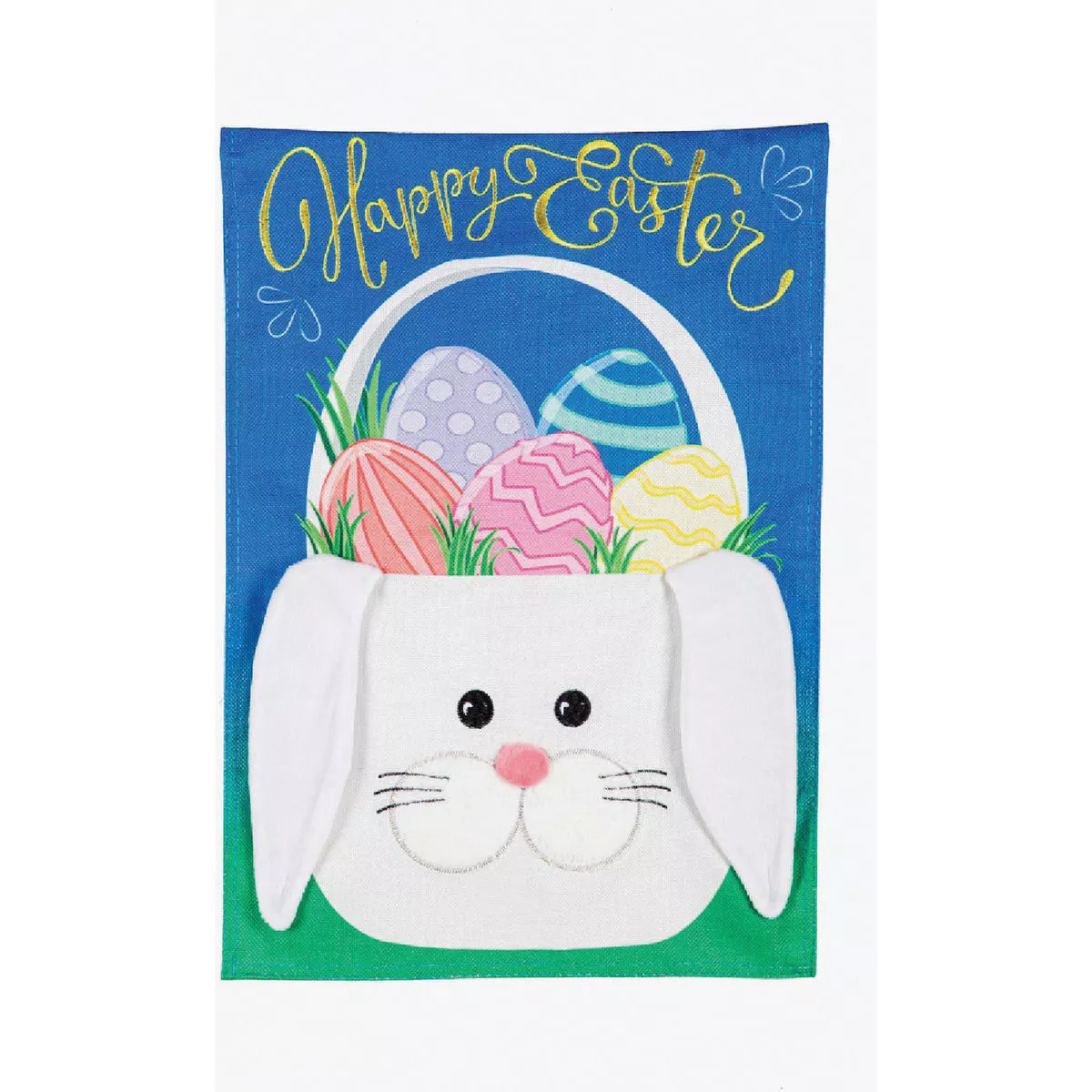Evergreen Easter Bunny Basket House Burlap Flag