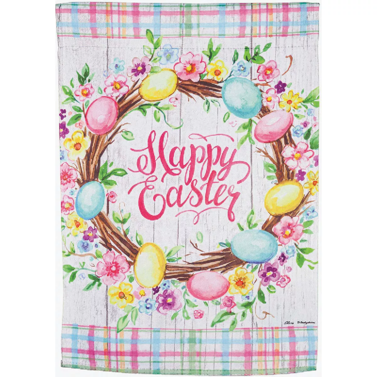 Evergreen Easter Floral Wreath Garden Suede Flag