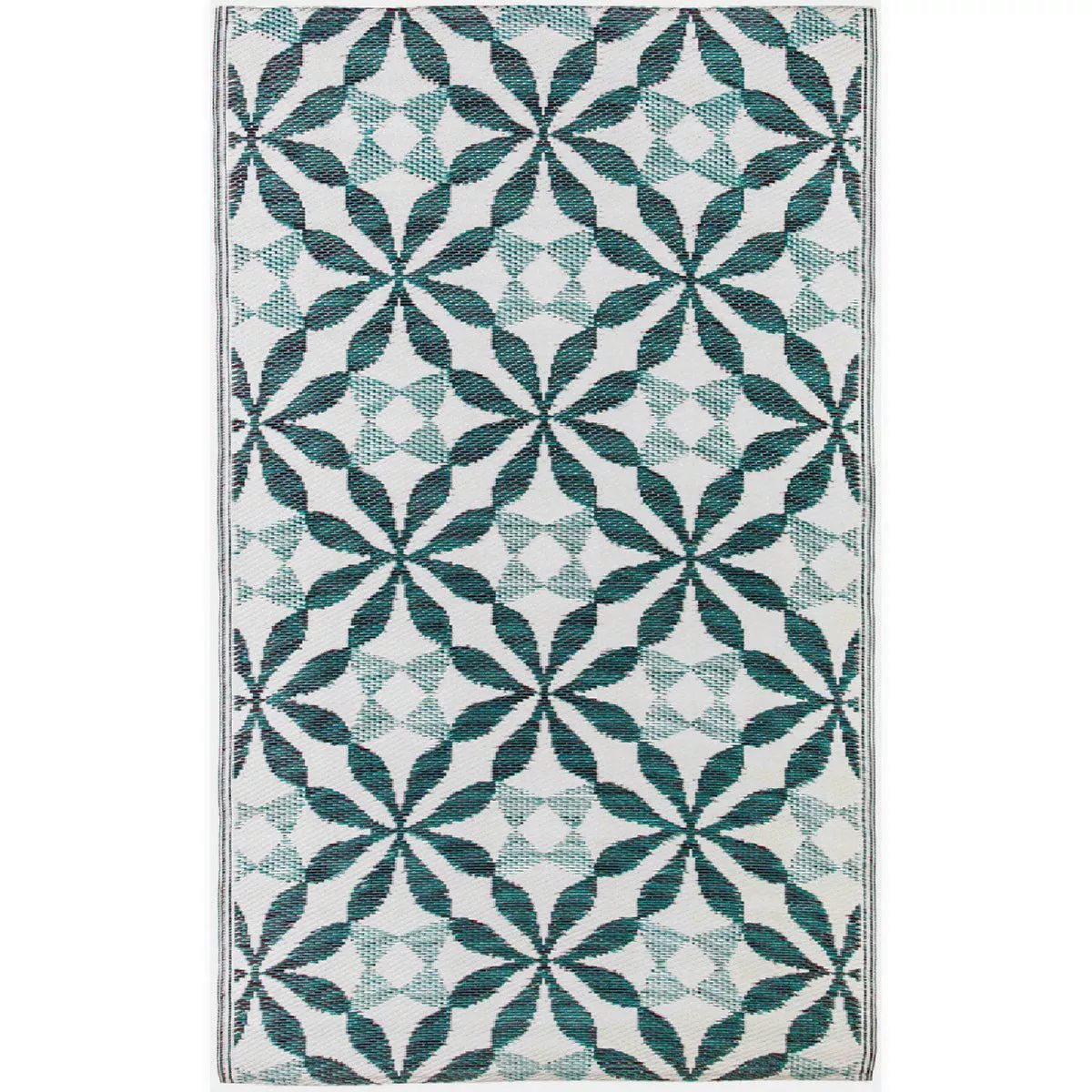 Evergreen Reversible Weather-Resistant Rug 3'x5' Blue Quilted Lattice
