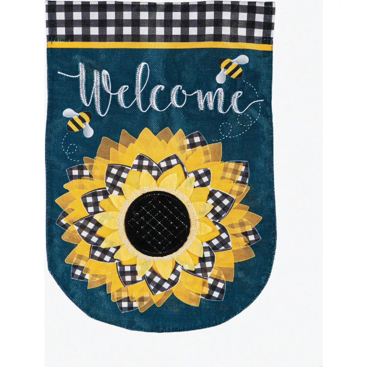 Evergreen Sunflower with Checks Garden Burlap Flag
