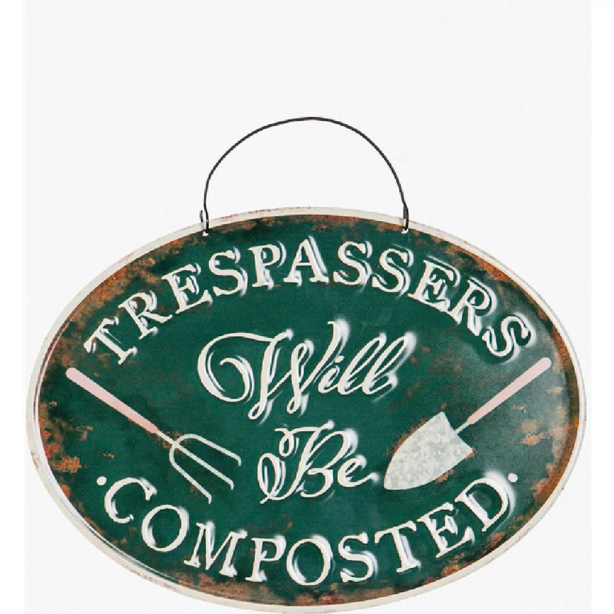 Evergreen Metal 8 In. H x 11 In. L. Trespassers will be Composted Hanging Garden Sign