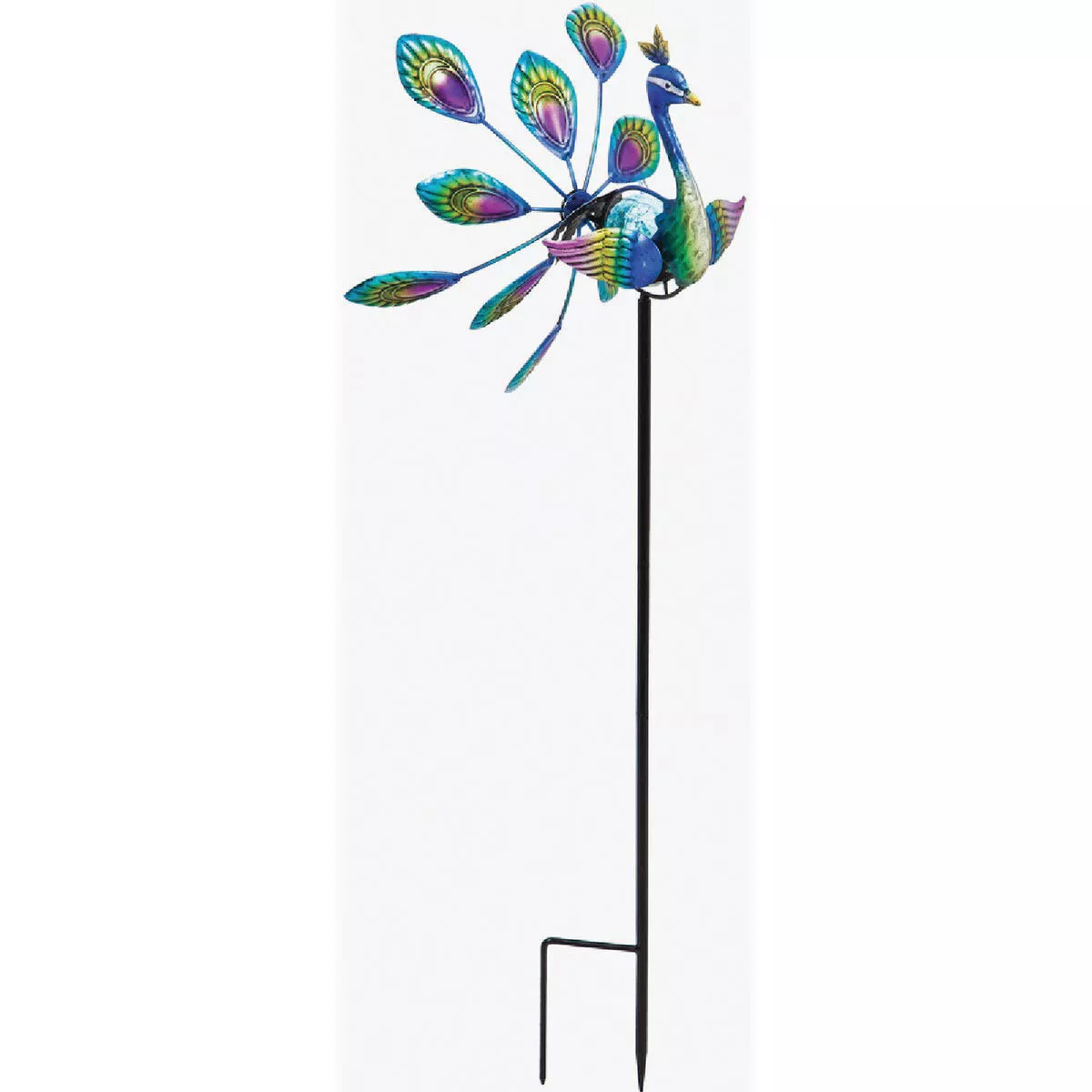 Evergreen 37 In. H Solar Peacock Staked Wind Spinner