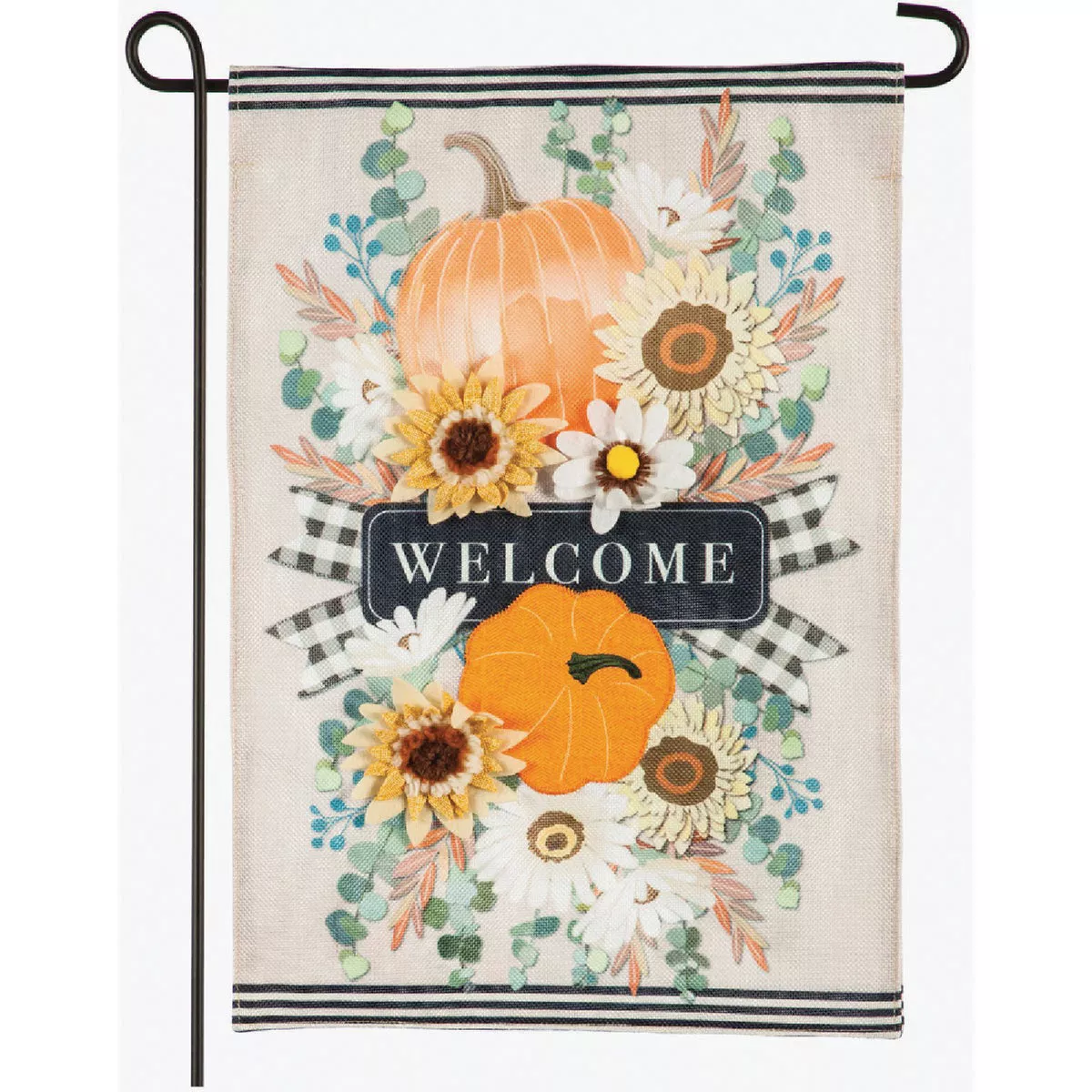 Evergreen Autumn Floral Swag Garden Burlap Flag