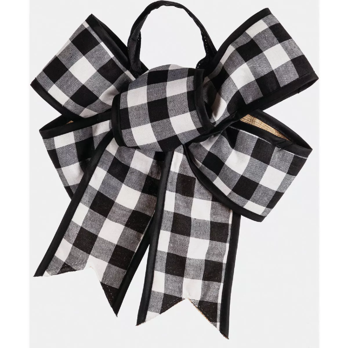 Evergreen Black and White Buffalo Plaid Door Tag Bow