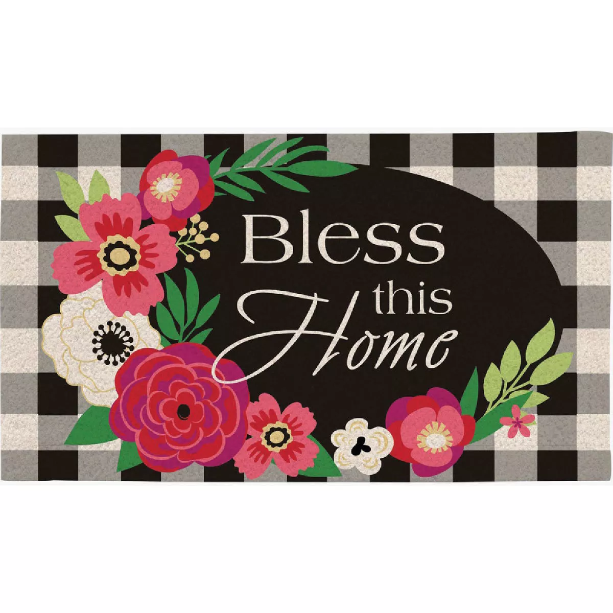 Evergreen Plaid Bless This Home Coir Mat