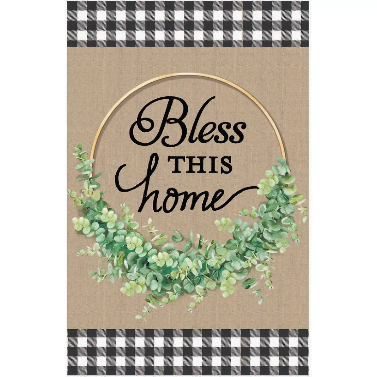 Evergreen Bless This Home Eucalyptus Hoop Garden Burlap Flag