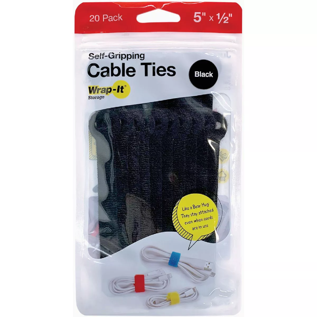 Wrap-It Storage 5 In. x 1/2 In. Black Self-Gripping Reusable Cable Ties (20-Pack) - photo 2