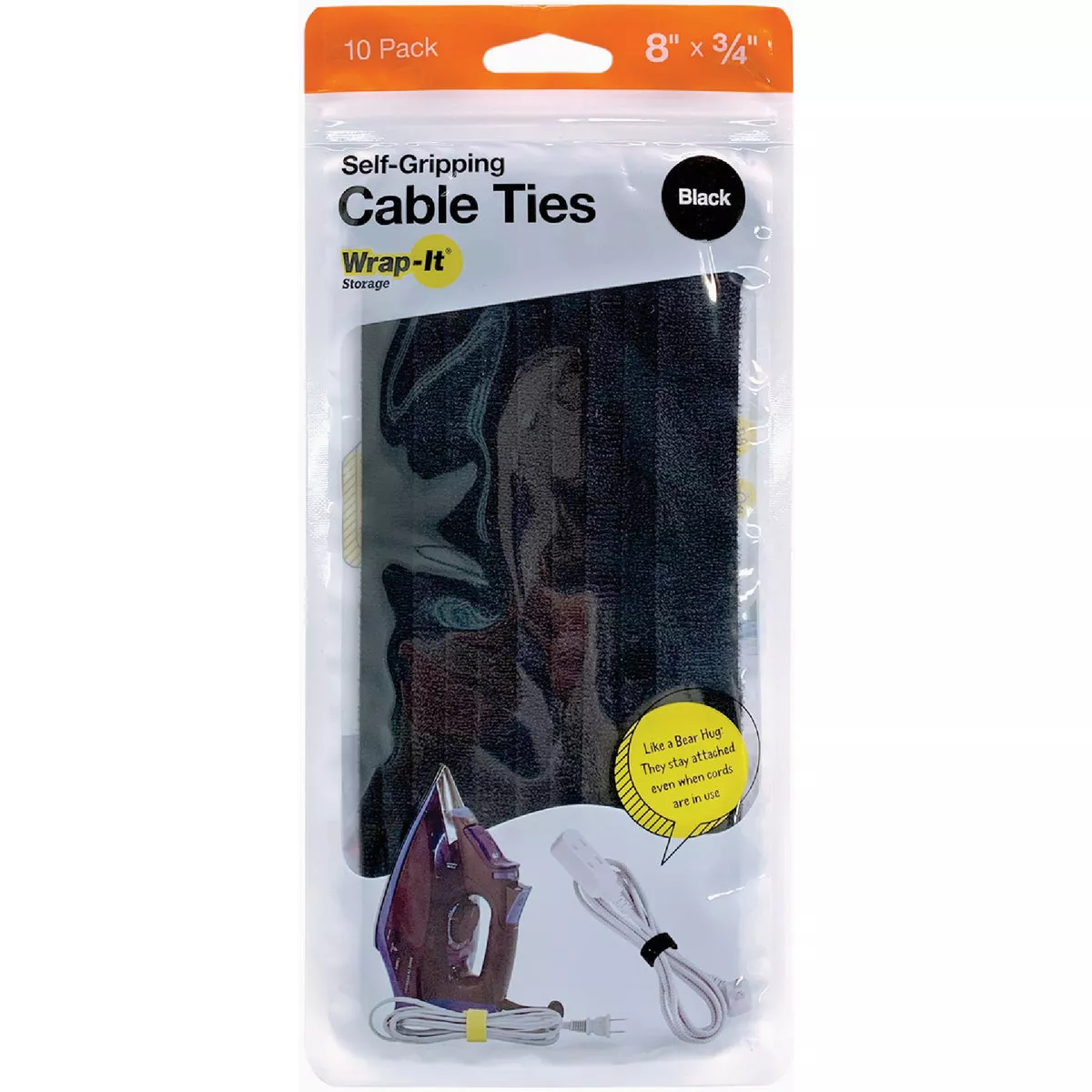 Wrap-It Storage 8 In. x 1/2 In. Black Self-Gripping Reusable Cable Ties (10-Pack) - photo 2