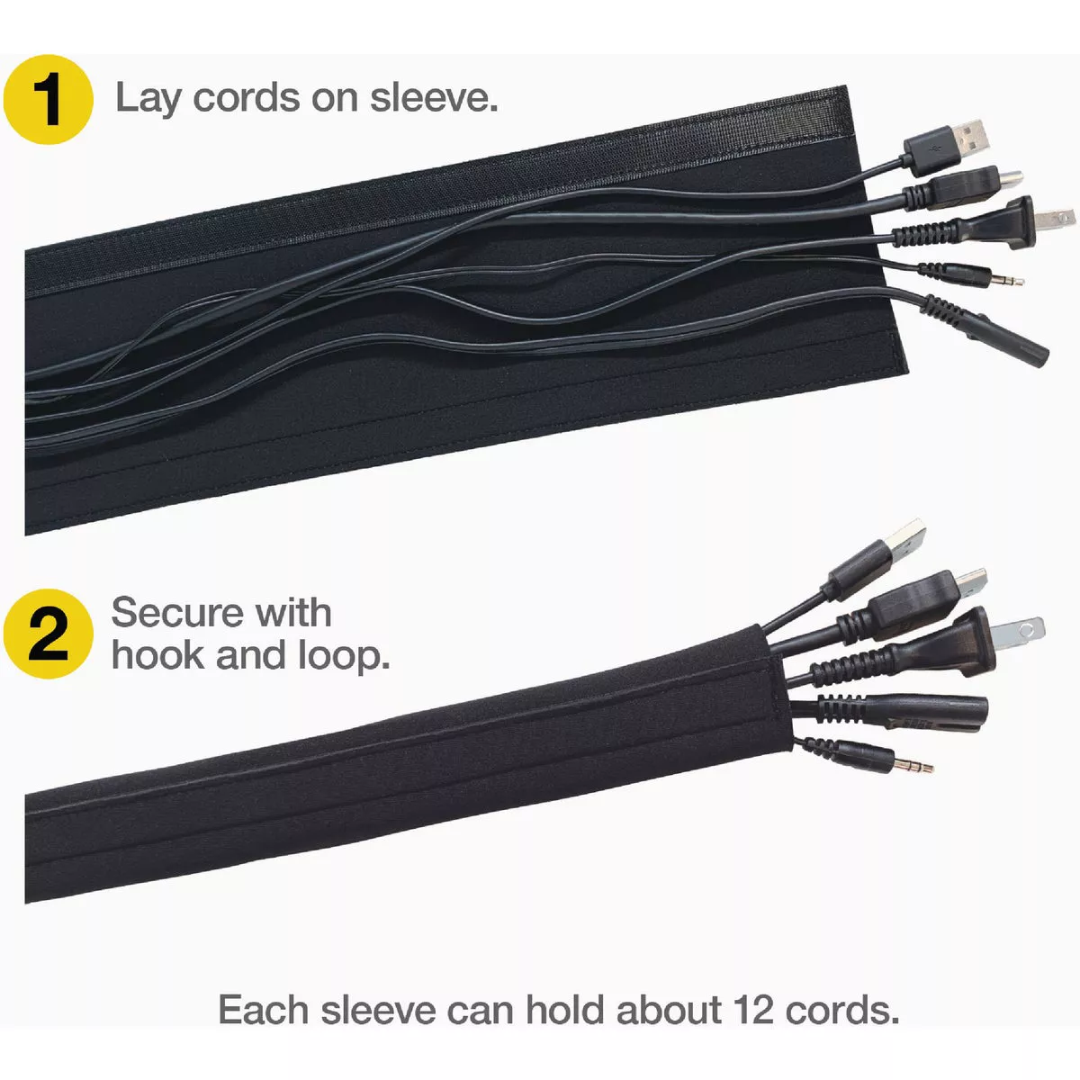 Wrap-It Storage 48 In. x 4.5 In. Black Hook & Loop Cable Sleeve - photo 6